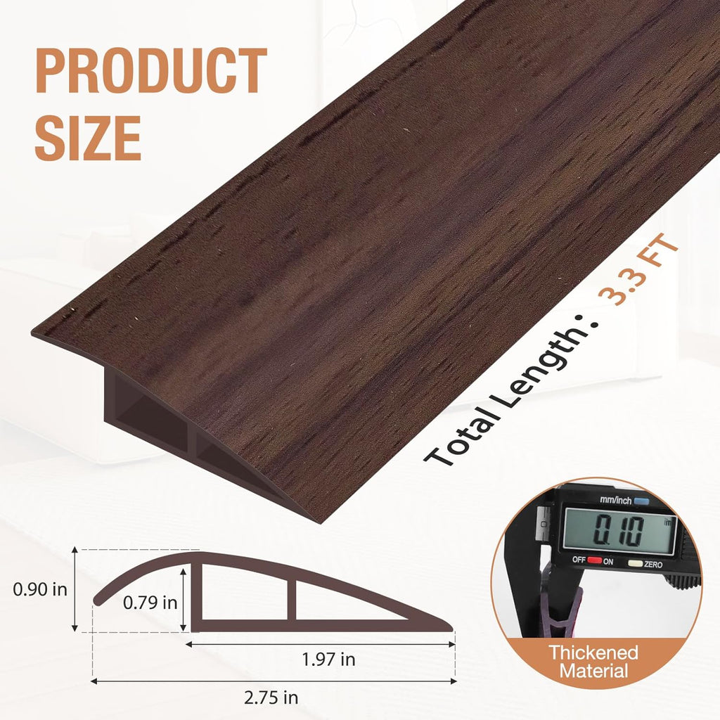 Floor Transition Strip Self Adhesive Vinyl Door Threshold for Doorways Carpet Edging Trim Overlap Edge Reducer for Laminate Floor, Carpet, Tile (Deep Brown Wood Grain, 3/5" to 4/5", 3.3Ft)