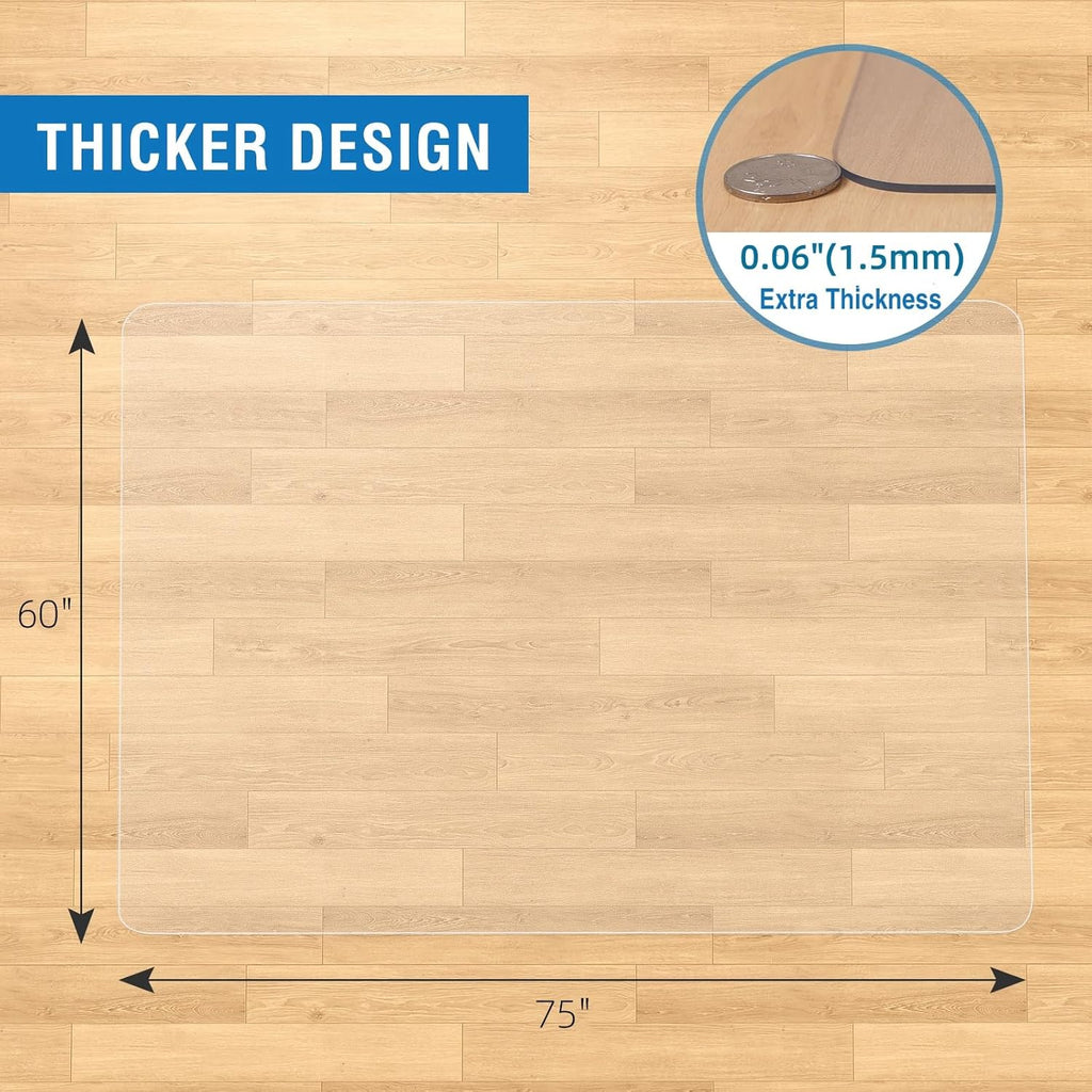 Clear Chair Mat, 75" x 60" Large Chair Mat for Hard Floors, Anti-Slip Desk Mat for Rolling Chair, Easy Glide Vinyl Floor Mat for Home Office Living Room, Clear