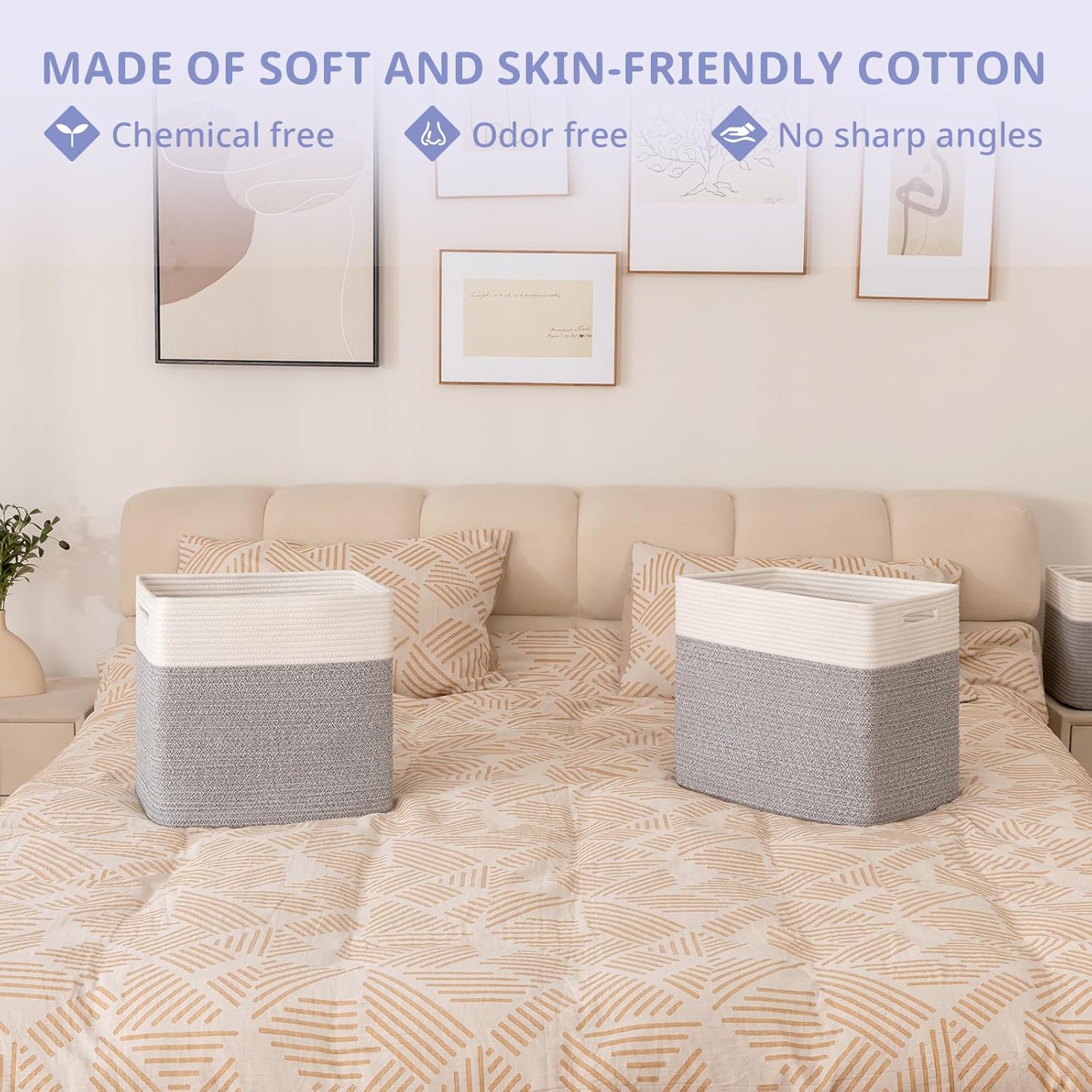 OIAHOMY Storage baskets for Shelf, Toy Storage Basket, Large Collapsible Storage Bins, Blanket Basket Living Room, Closet Storage for Bedroom, 16.5 x 13 x 15 Inches-Pack of 2-Grey