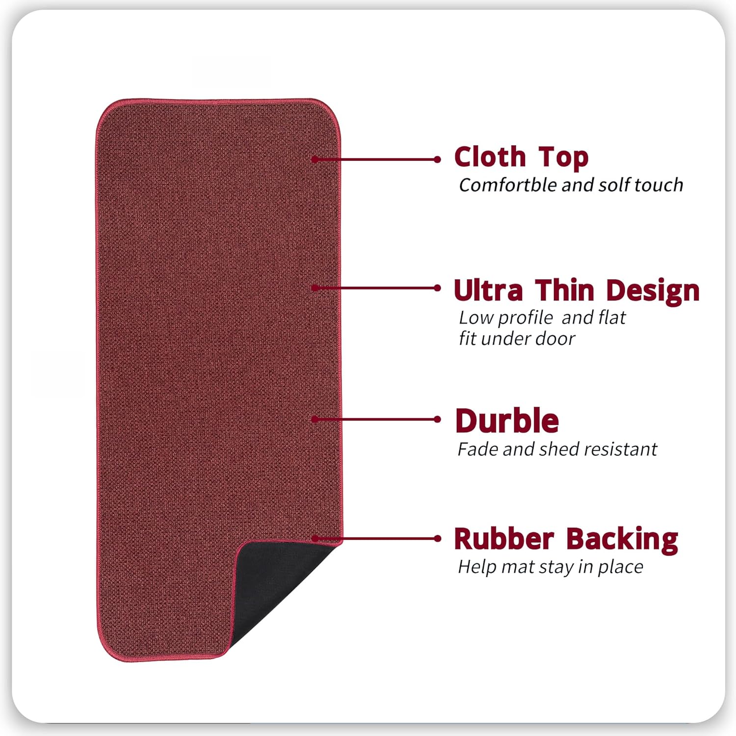 Bath Mat,Ultra Thin Bathroom Runner Rugs,Large Bath Mats for Bathroom,Quick Dry,Non-Slip,Machine Washable,Low Pile,Bath Rug,Shower Outside,Sink,Home Decor Accessories.Red,1'5"x2'11"（17x35inch）
