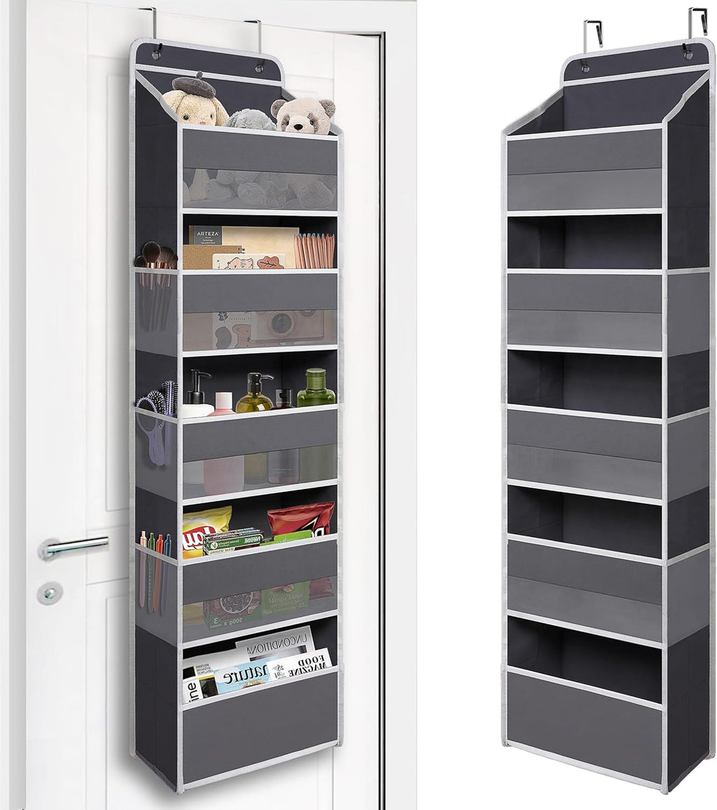 Over Door Organizer with 5 Large Pockets, Heavy Duty Hanging Organizer Storage, Closet Bathroom Nursery Bedroom Dorm, Toys Cosmetics Sundries and Baby Essentials, Gray