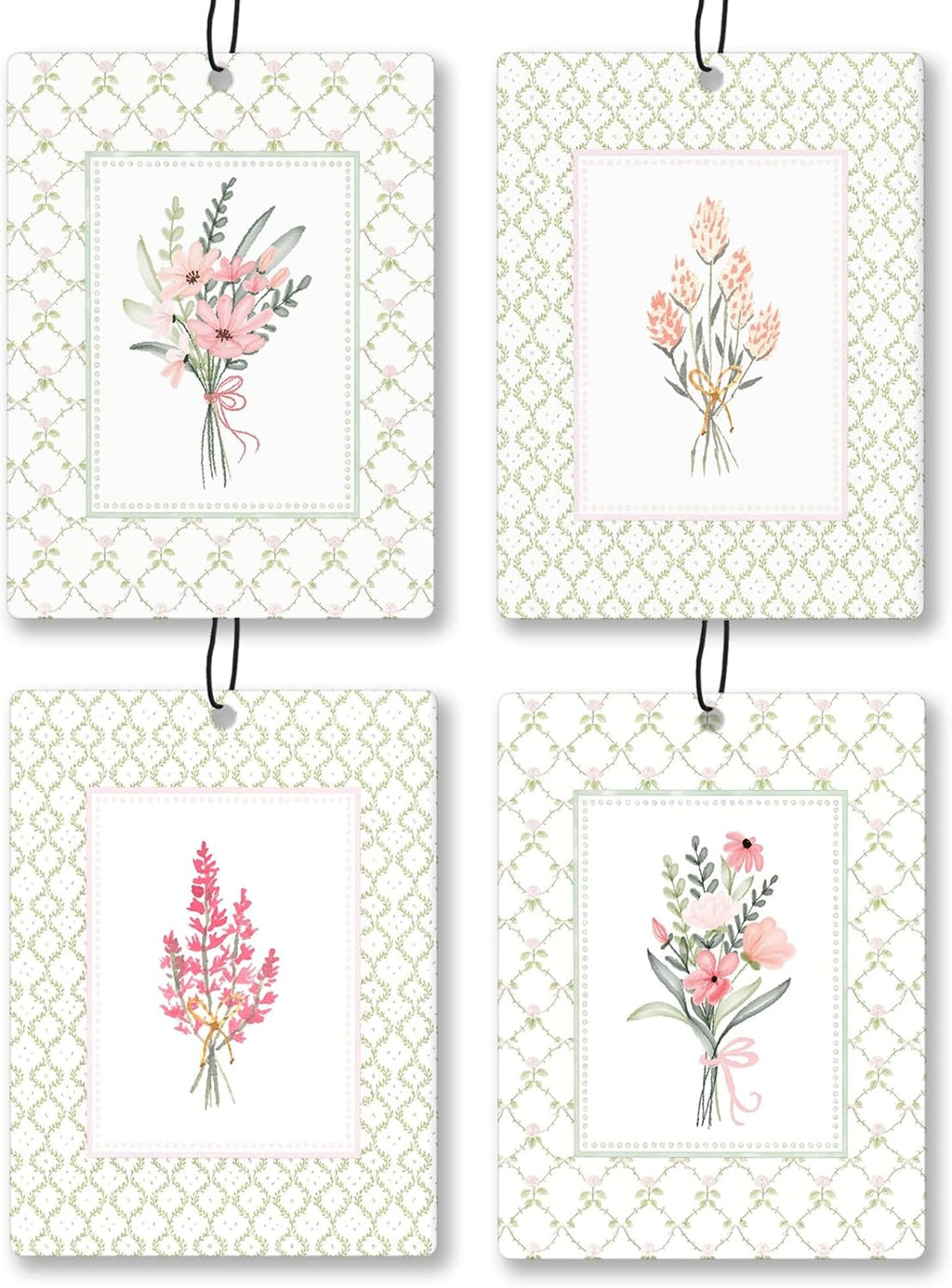 Elegant Rustic Floral Car Air Freshener 4 Pcs, Cottagecore Flower Hanging Scents Air Freshener for Women Girls Gifts, Pastel Leaf Floral Scented Car Accessories Decor for Room Closet Drawer
