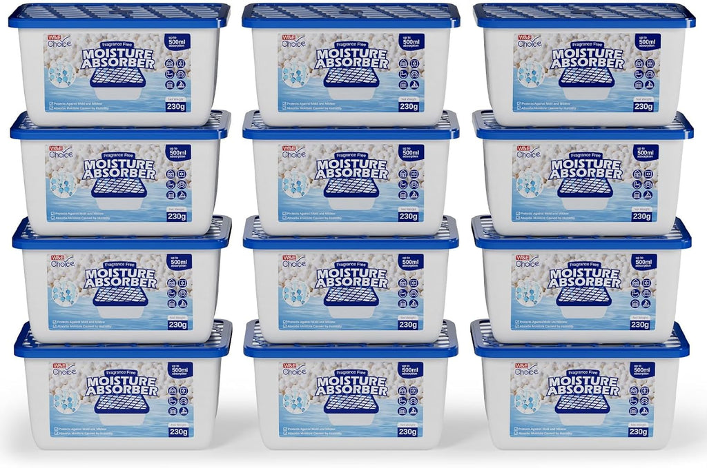 W&E Choice Moisture Absorbers, Portable Humidity Absorber Boxes for Your Bathroom, Closet & Car, Dehumidifier with Fragrance Free, 12 Pack