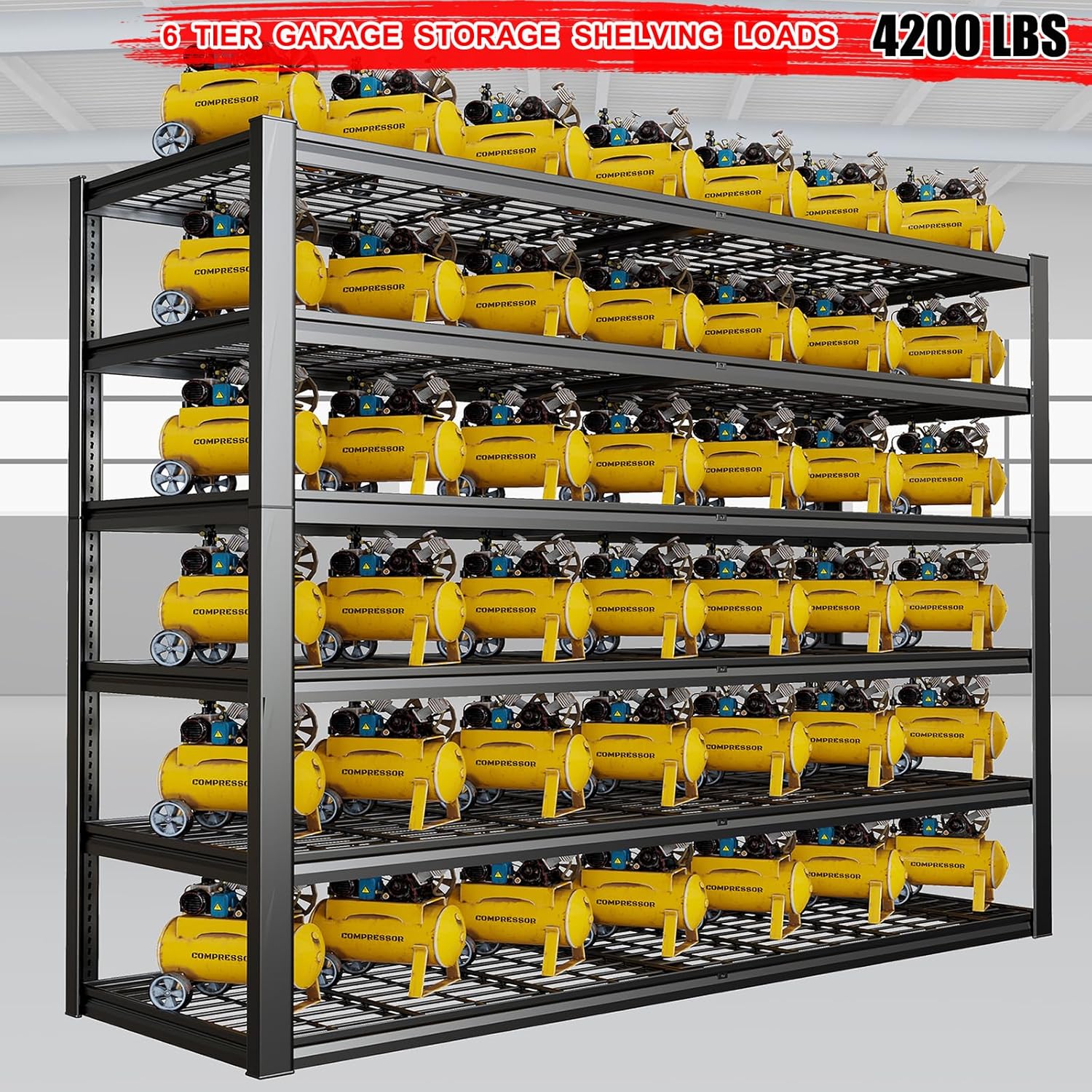 65" W Garage Shelving Heavy Duty, 6 Tier Garage Shelves, Adjustable Storage Shelving Unit, Commercial Metal Shelf Rack for Warehouse, Pantry, School, Shop