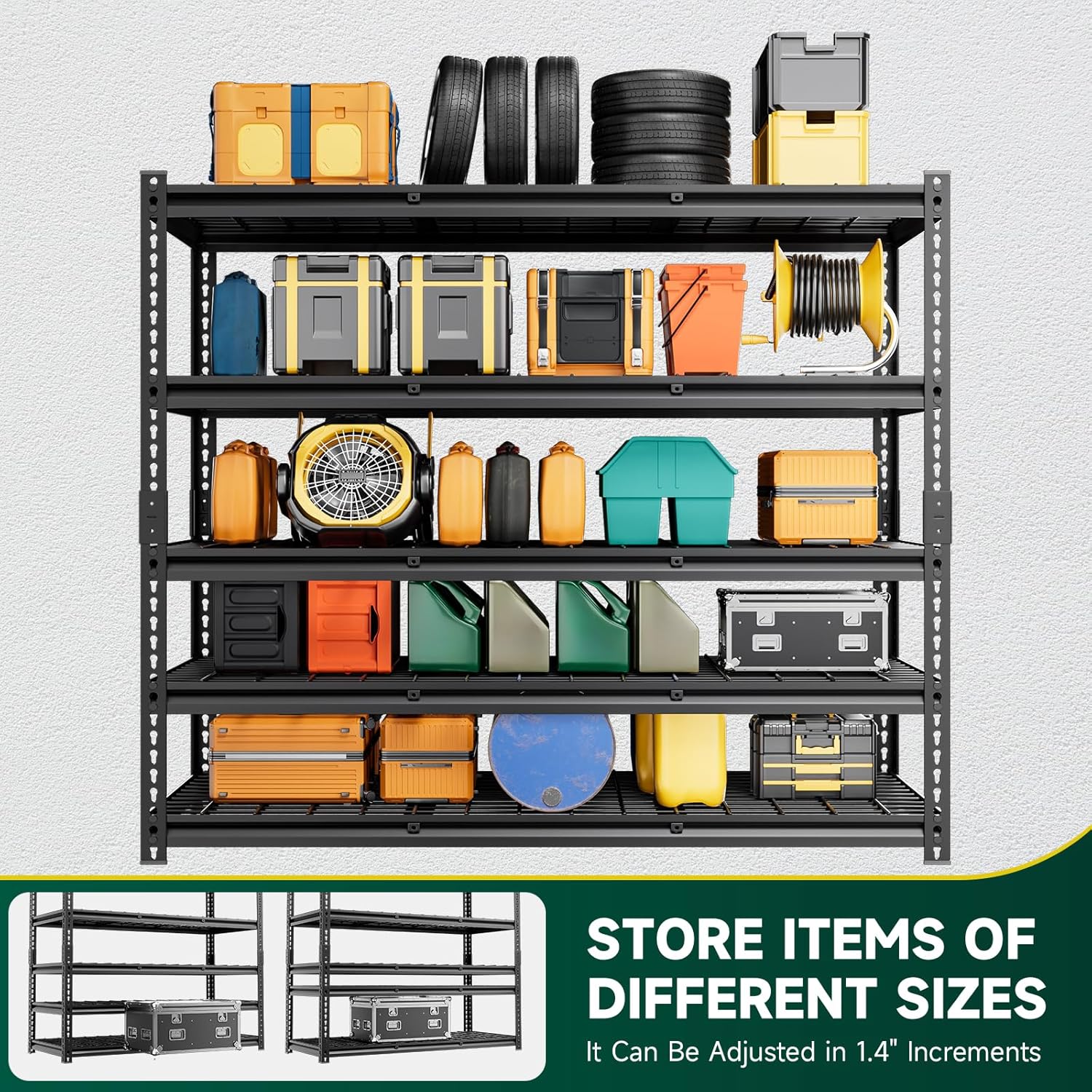 5-Tier 60" W X 24" D X 72" H Storage Shelves 3000LBS Garage Shelving Metal Storage Racks and Shelving Adjustable Heavy Duty Shelf Units for Basement Industrial(Black)