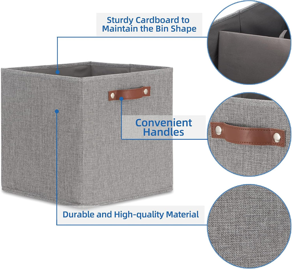 Temary Fabric Storage Cubes - 13 x 13 Collapsible Bins with Handles for Home Organization (Gray)