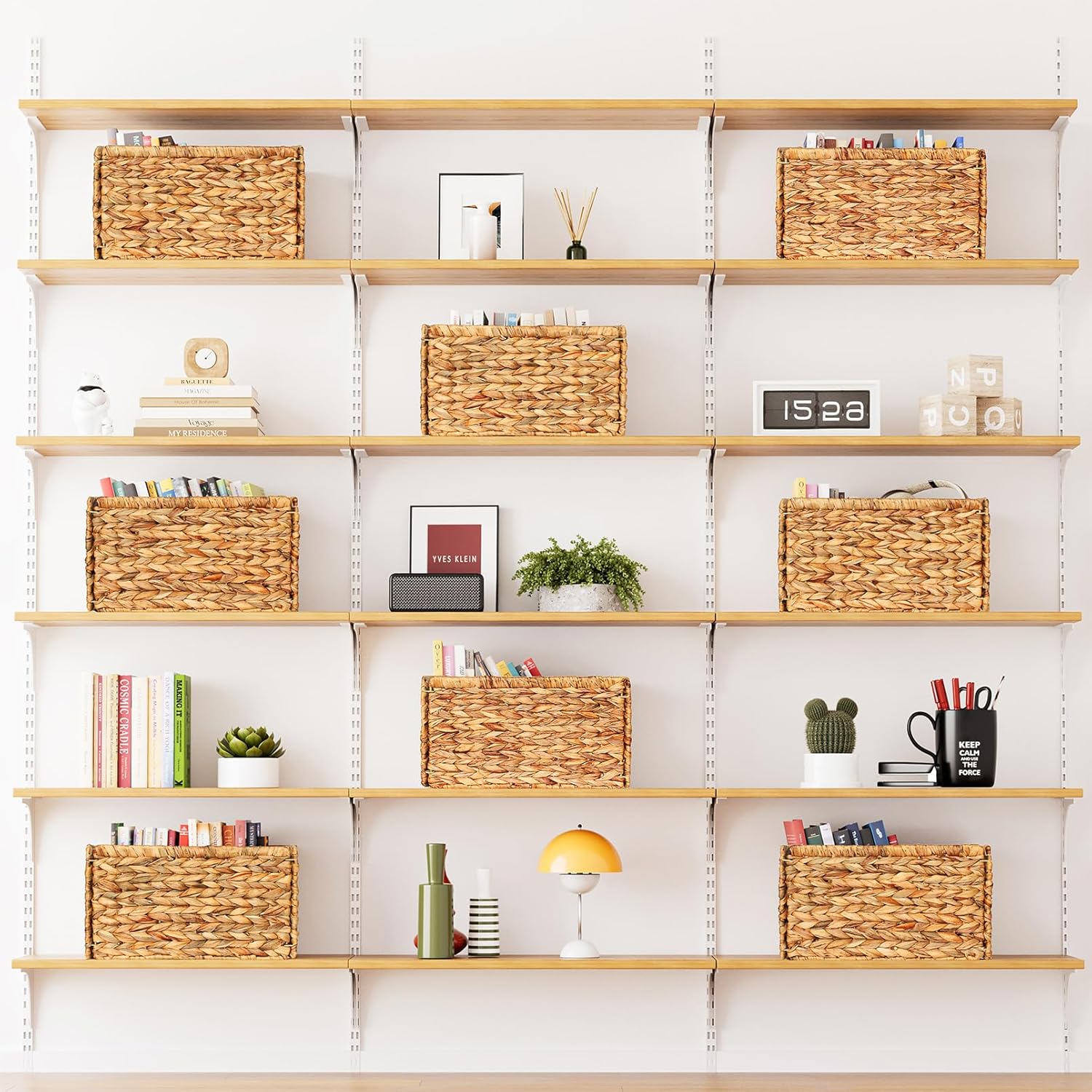 SpaceAid 8 Pack Wicker Basket, Storage Baskets for Organizing, Woven Rattan Basket with Handles for Shelves, Water Hyacinth Large Cube Organizer Storage Bin, 13x8.2x7 inch, Natural