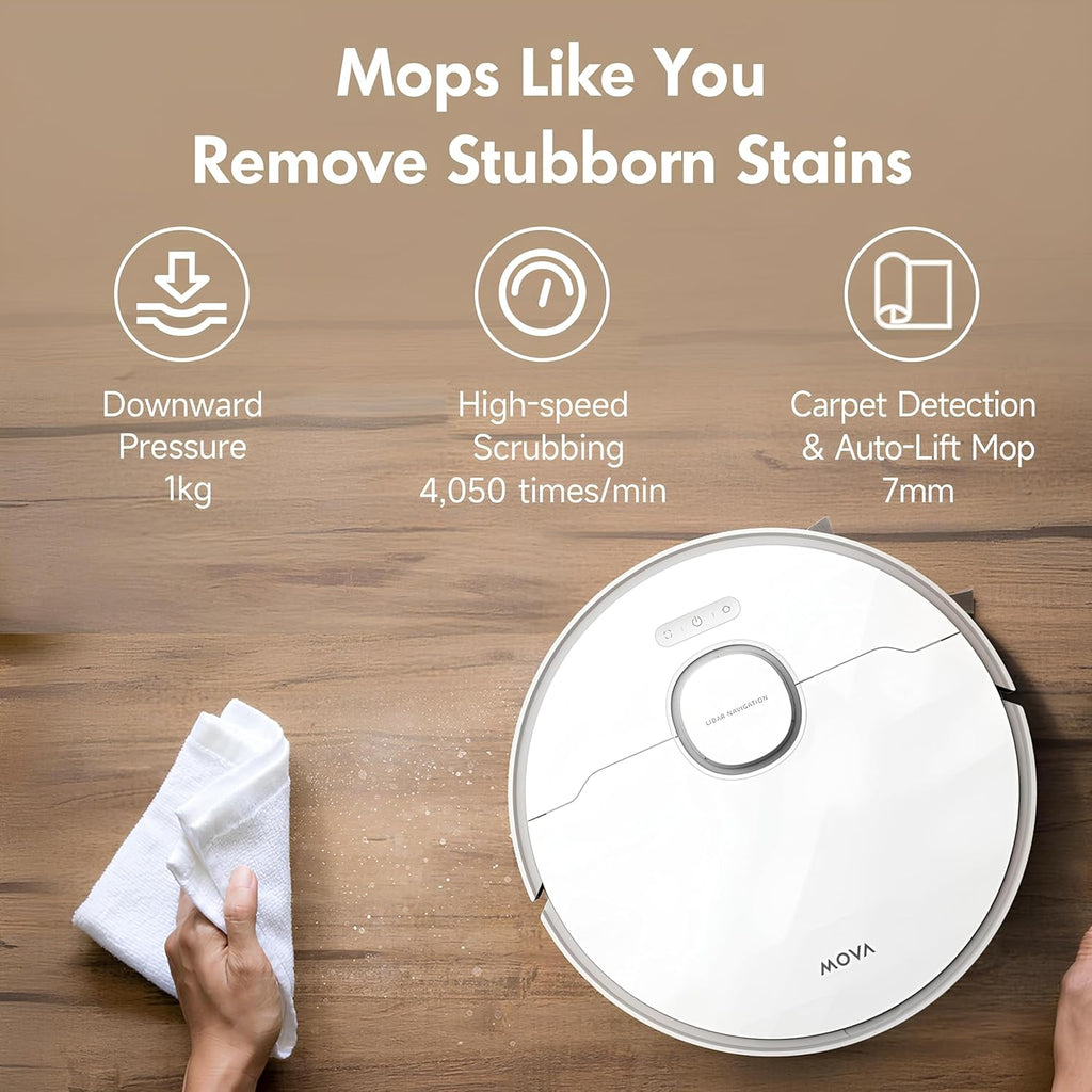 Mova S20 Ultra Robot Vacuum and Mop Combo with Dual Roller Brush, 8300Pa Suction, 140℉ Hot Water Mop Self-Washing & Drying, Mop Auto-Lift for Carpet, Self-Empty, Self-Refilling, Voice & App Control