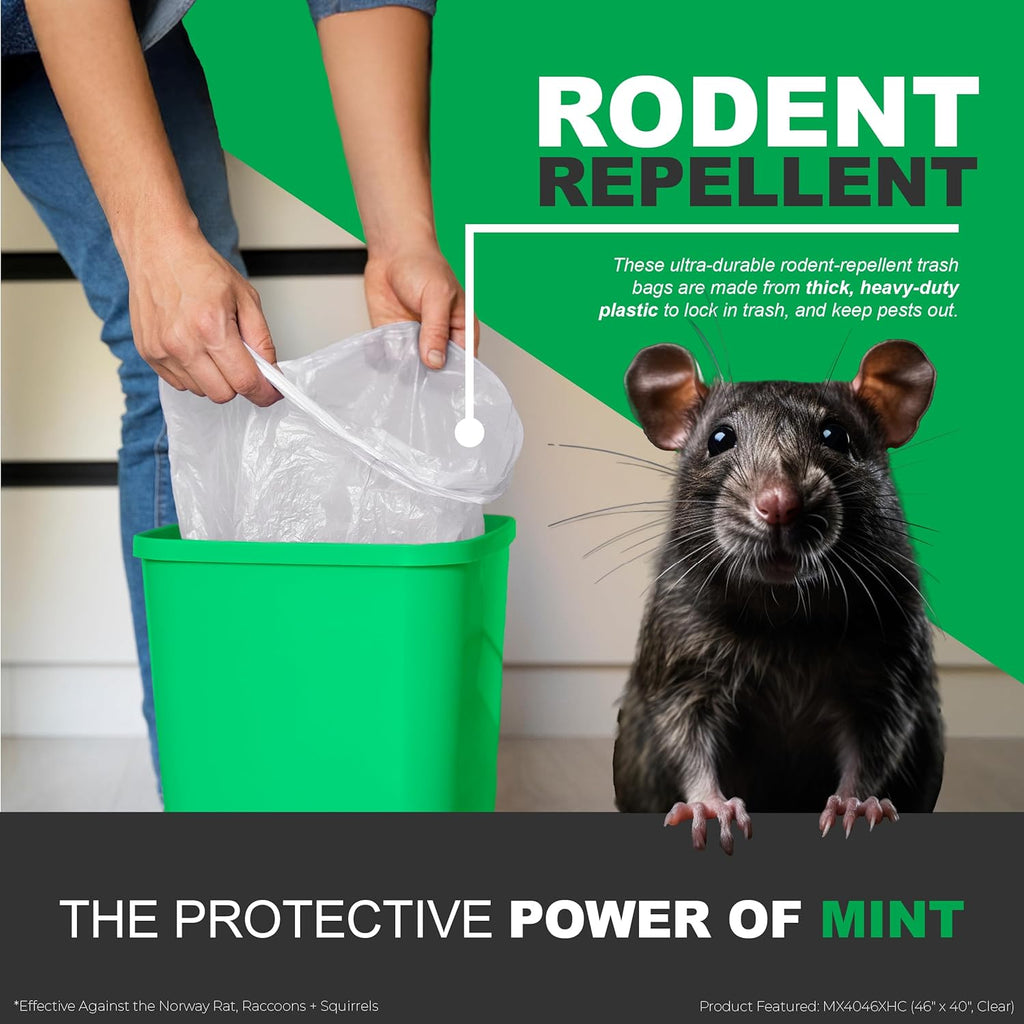 Mint -X Rodent Repellent Indoor Tall Kitchen Drawstring Trash Bags with Mint-Flex Technology; 13 Gallon, 120 Count, White
