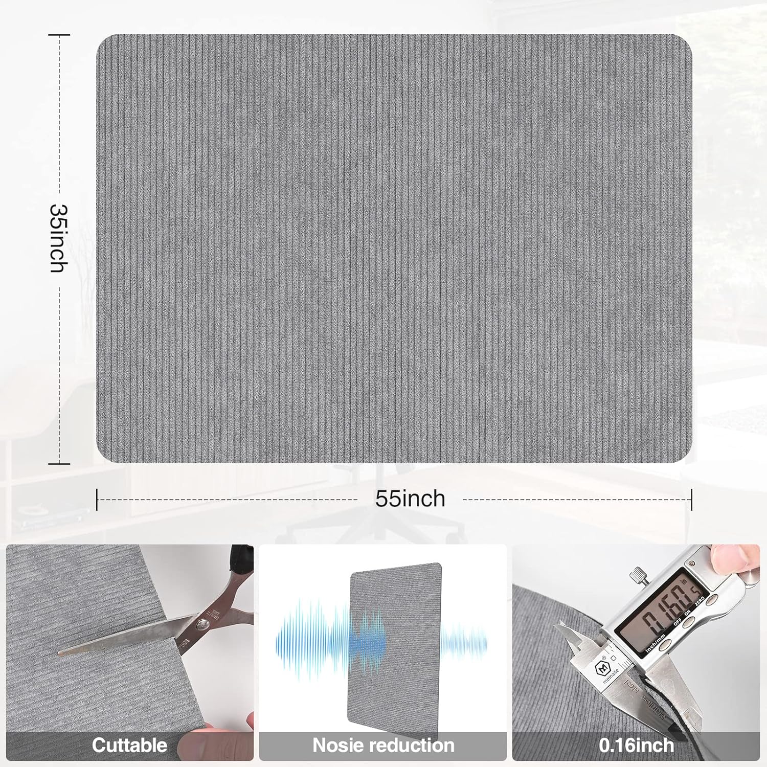 Placoot Desk Chair Mat for Hardwood Floor & Tile 55"x35" Office Chair Mat for Rolling Chairs Large Anti-Slip-Recyclable Material Computer Rug for Office