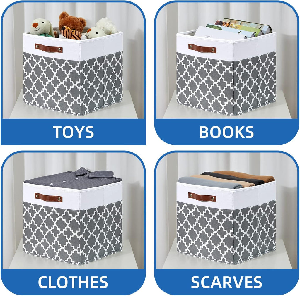 Temary Cube Storage Bins 13x13 Cubes Storage Bins for Shelf, 4 Pack Cube Storage Bins for Organizing Storage Basket with Handles(Grey Lattice)