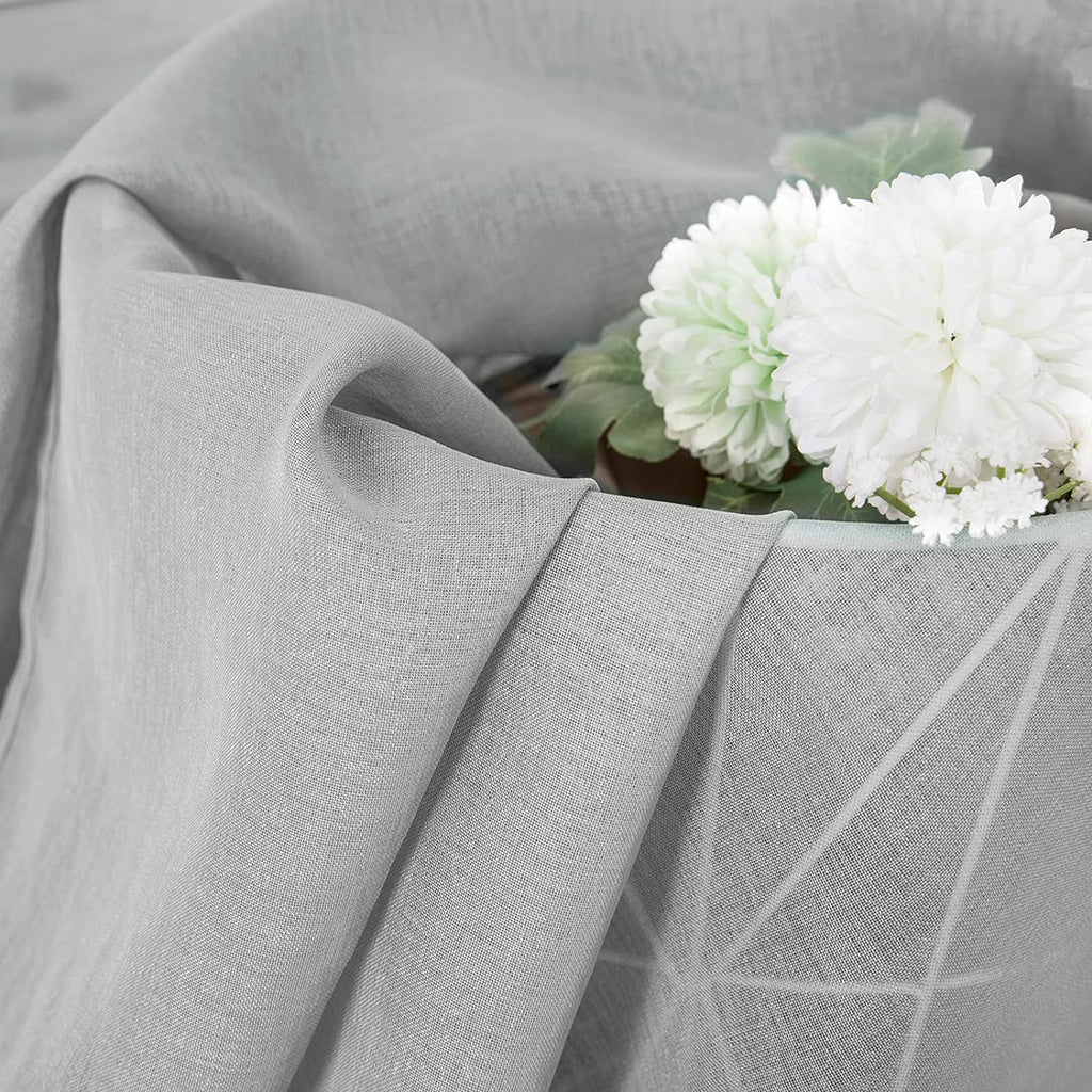 Tollpiz Short Sheer Curtains Linen Textured Living Room Curtain Sheers Light Filtering Rod Pocket Voile Curtains for Bedroom, 42 x 45 inches Long, Silver Grey, Set of 2 Panels