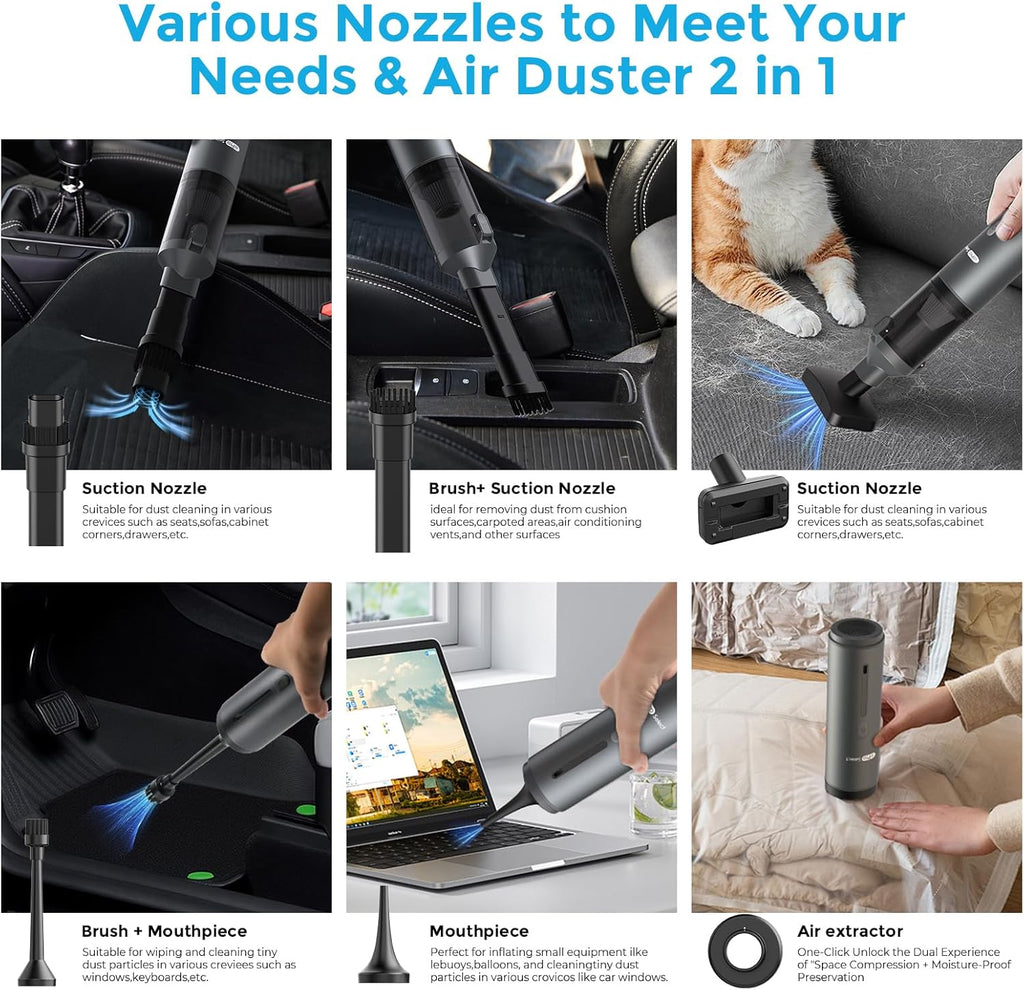 Cordless Car Vacuum, 4-in-1 Portable Mini Handheld Vacuum, 20000pa Suction Power, Upgraded Smart Display, 2 Suction Modes for Lightweight Air Dust Buster for Travel, Office, Home & Pet Hair