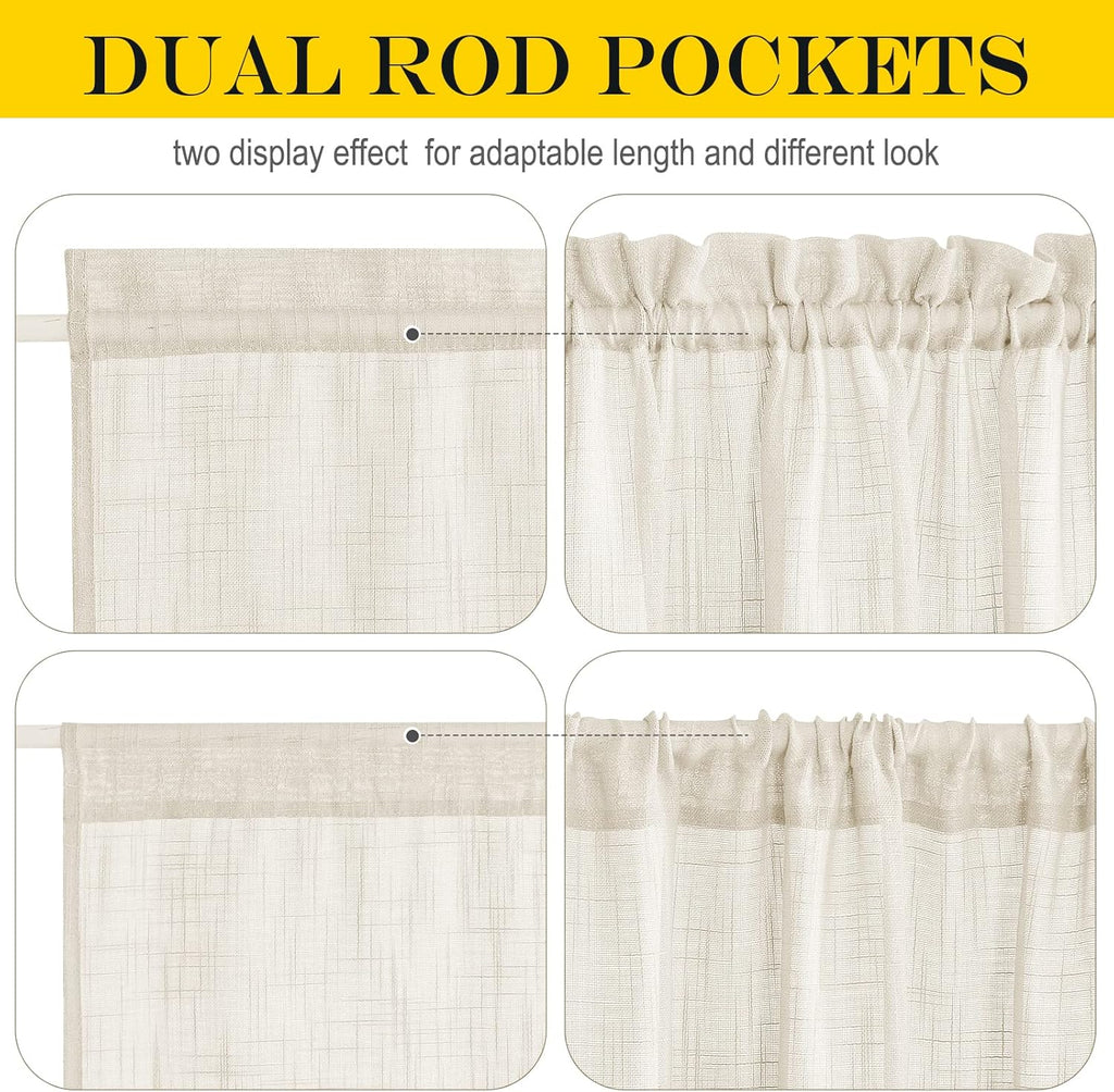 NICETOWN Beige Sidelight Door Curtain 72 Inches Long for Side Light Windows Linen Textured Farmhouse French Door Shade with Tie Back for Kitchen Closet Glass, 26 x 72 Inch Length, 1 Panel