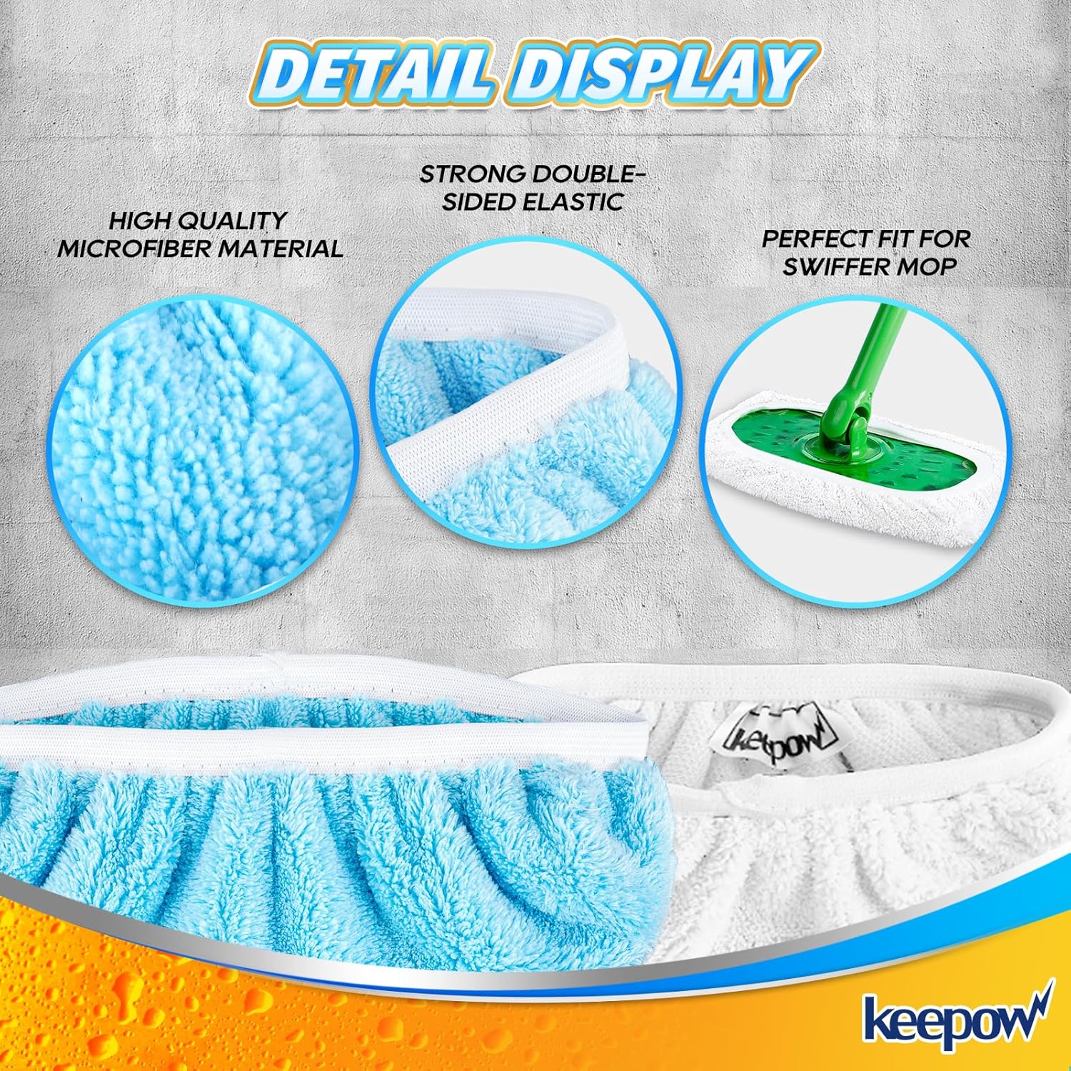 KEEPOW Reusable Microfiber Mop Pads for Swiffer Sweeper Mop, Washable Wet Pad Refills for Wet & Dry Use, Microfiber Dry Sweeping Cloths for Hardwood Floor Cleaning, 10 Pack (Mop is Not Included)