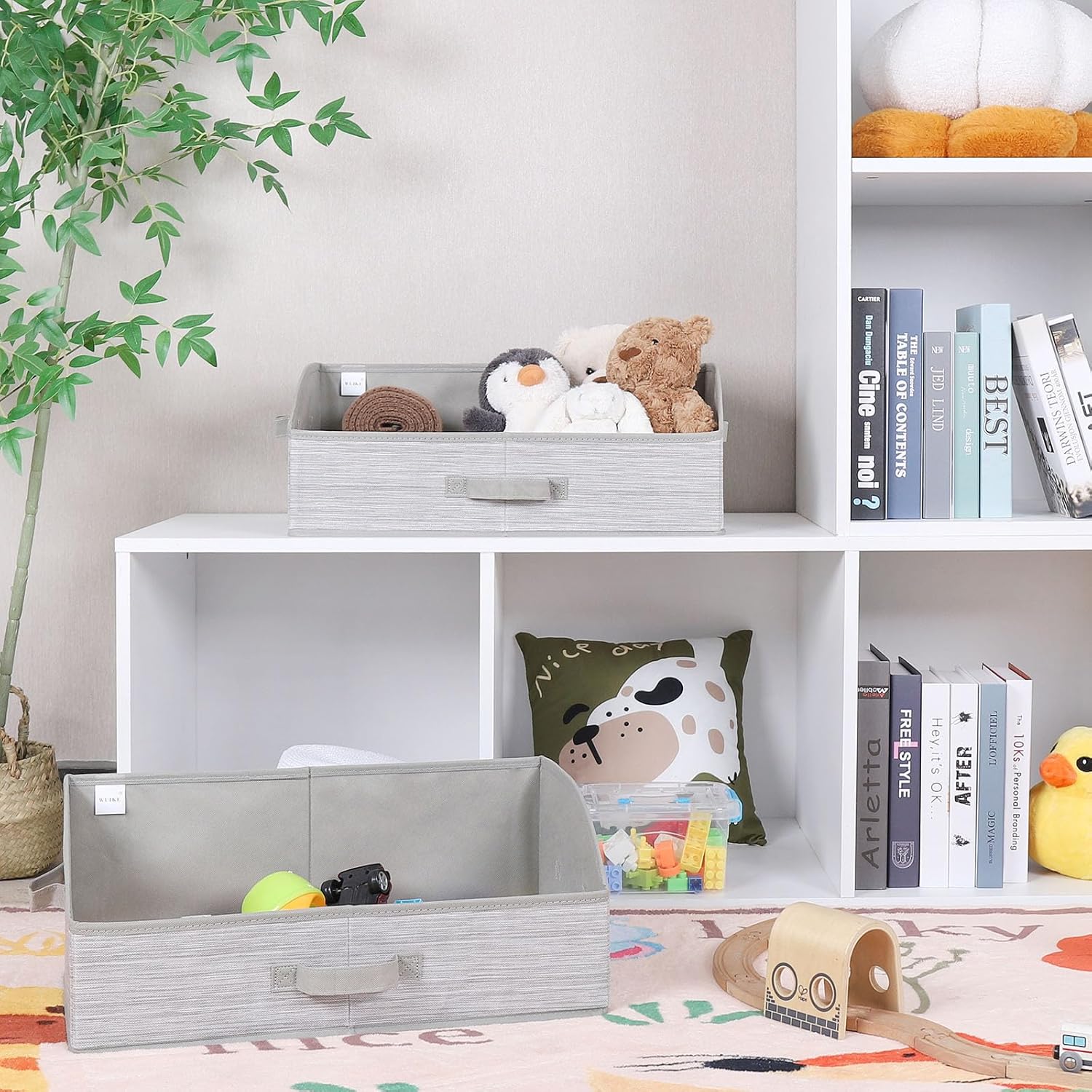 WUIKE Closet Organizers and Storage, Foldable Trapezoid Storage Bins with Handles, Clothes Storage Bins, Closet Shelf Organizer for Wardrobe, Light Gray/Slub Gary, Extra Large, 3-Pack