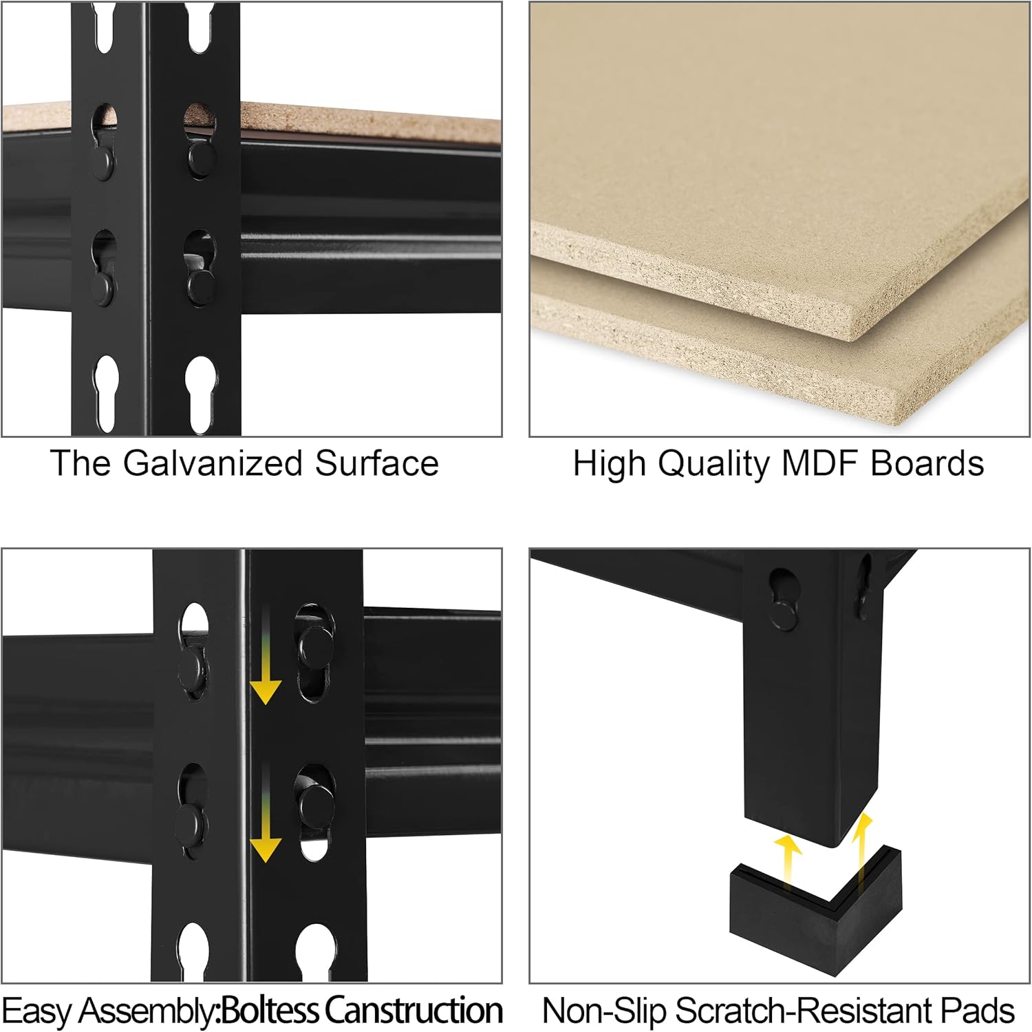 PrimeZone Storage Shelves 5 Tier Adjustable Garage Storage Shelving, Heavy Duty Metal Storage Utility Rack Shelf Unit for Warehouse Pantry Closet Kitchen, 28" x 12" x 59", Black, 6 Packs