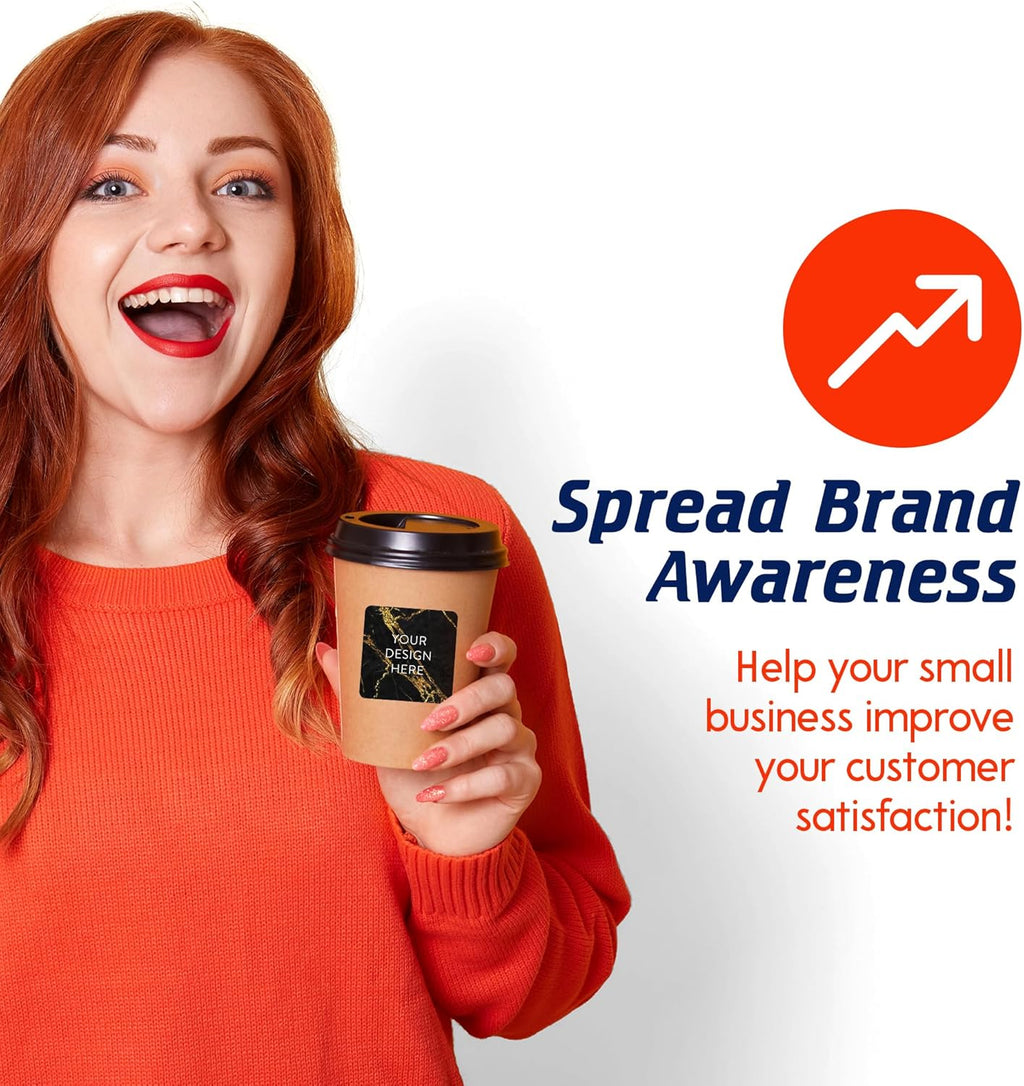 100 Custom Vinyl Stickers - Upload Your own Image, Text, Design, Logo - Personalized Logo Labels for Handmade, Packaging, Bottle, Jars, Candle, Brand Stickers (Black Gold Marble, 3x3 Square)