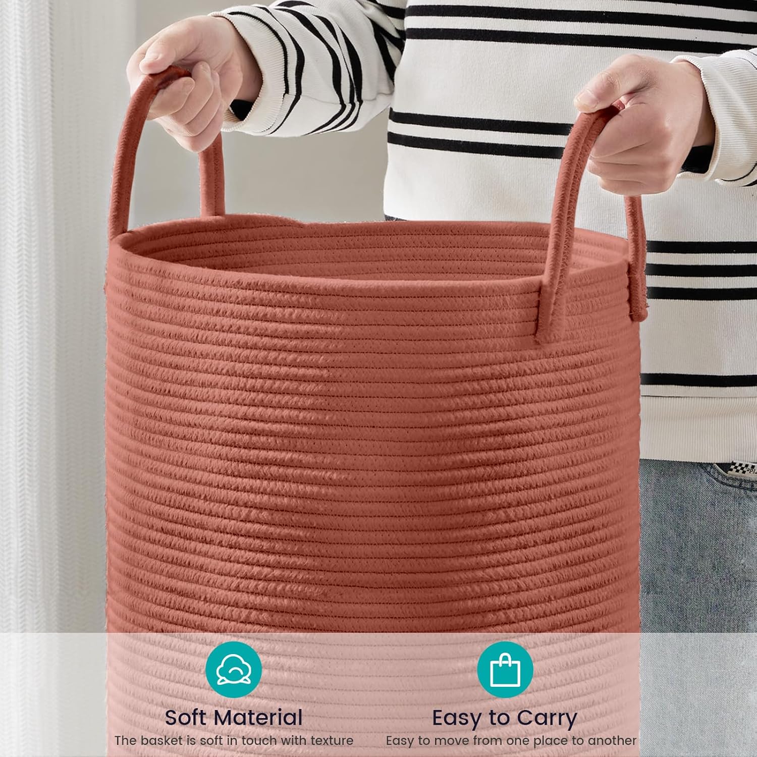 YOUDENOVA Laundry Hamper Basket, Woven 58L Tall Laundry Basket for Blanket Organizer- Clothes Hamper Baby Nursery Hamper for Blanket Storage in Bedroom