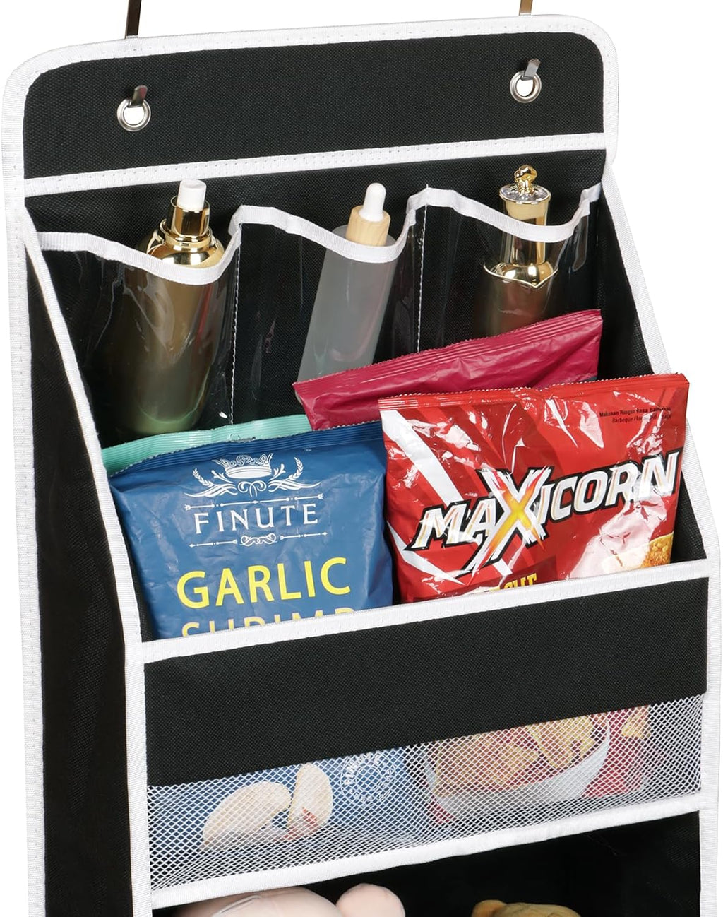 Univivi 5-Shelf Fabric Door Storage Over Door Hanging Organizer with 4 Large Pockets and 3 Small PVC Pockets Nursery Closet Cabinet Wall Mount Hanging Storage Organizers for Baby Nursery (Black)