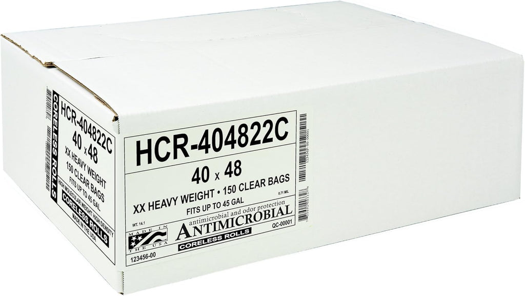 Aluf Plastics High Density Trash Bags, 45 Gallon, 150 Count, 22 Micron (eq), 40" x 48", Clear, for Bathroom, Office, Industrial, Commercial, Janitorial, Municipal, Recycling