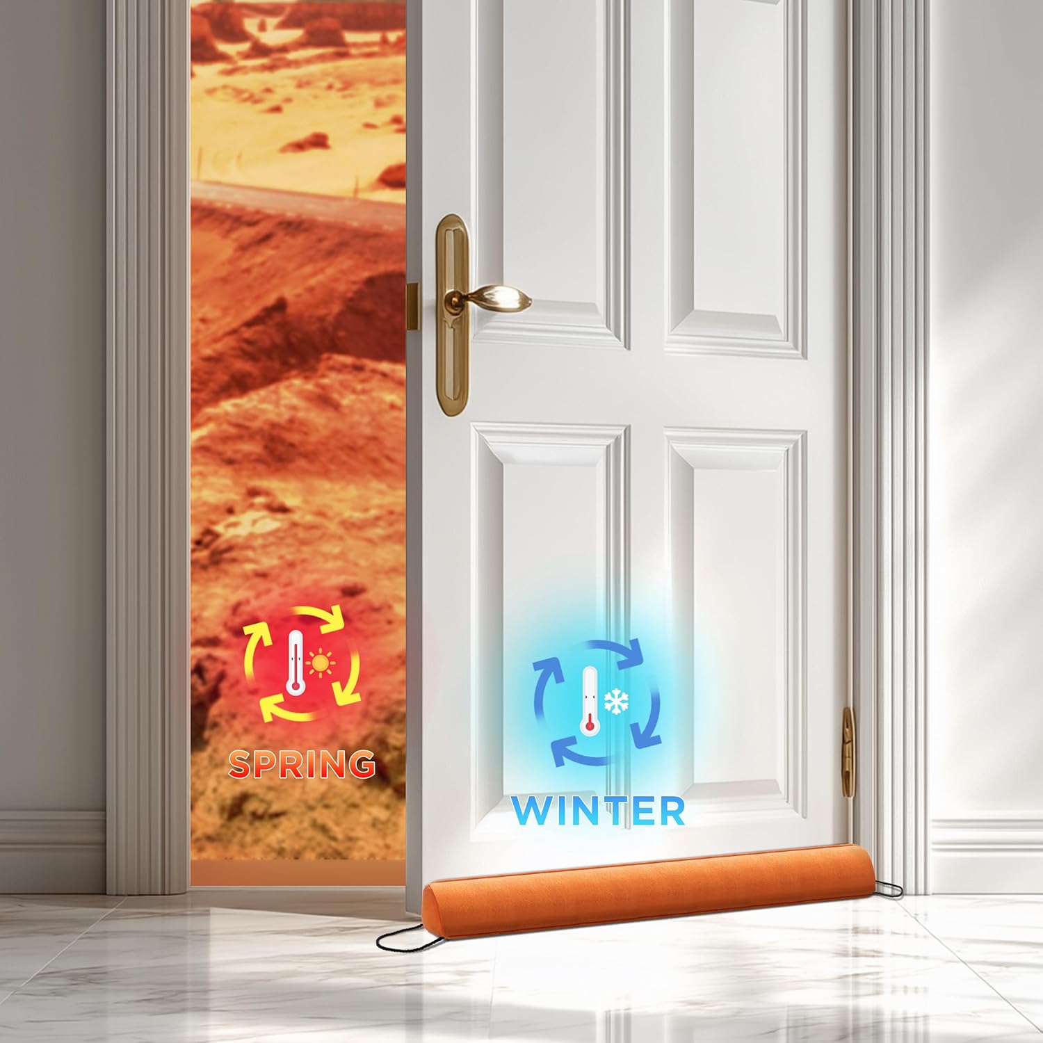 Sunolga 38" Door Draft Stopper Blocks Hot and Cold Air with Removable Washable Cover for Gaps Up to 3", All-Season Seal for Noise, Door Sweep for Bottom of Door and Window, Home Essentials, Orange