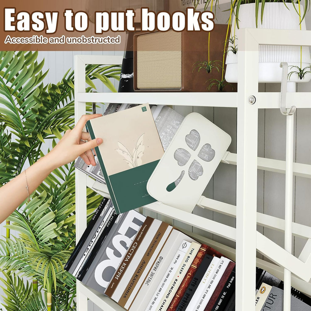 Book Carts 5 Tier 57.7x35.4x9.84 in Rolling Book Cart Large Capacity Bookshelf Storage Rack Mobile Book Storage with Wheels Cart for Home Office Living Room Classroom (5 Tier White)