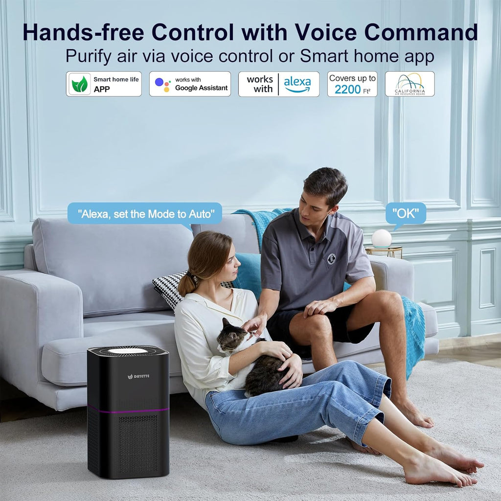 Dayette Air Purifiers for Home Bedroom Up to 2200 Sq Ft，H14 True HEPA Filter Smart WIFI Air Purifiers for Large Room,APP & Alexa Control Air Cleaner with for Allergies Pet Dander Smoke Dust