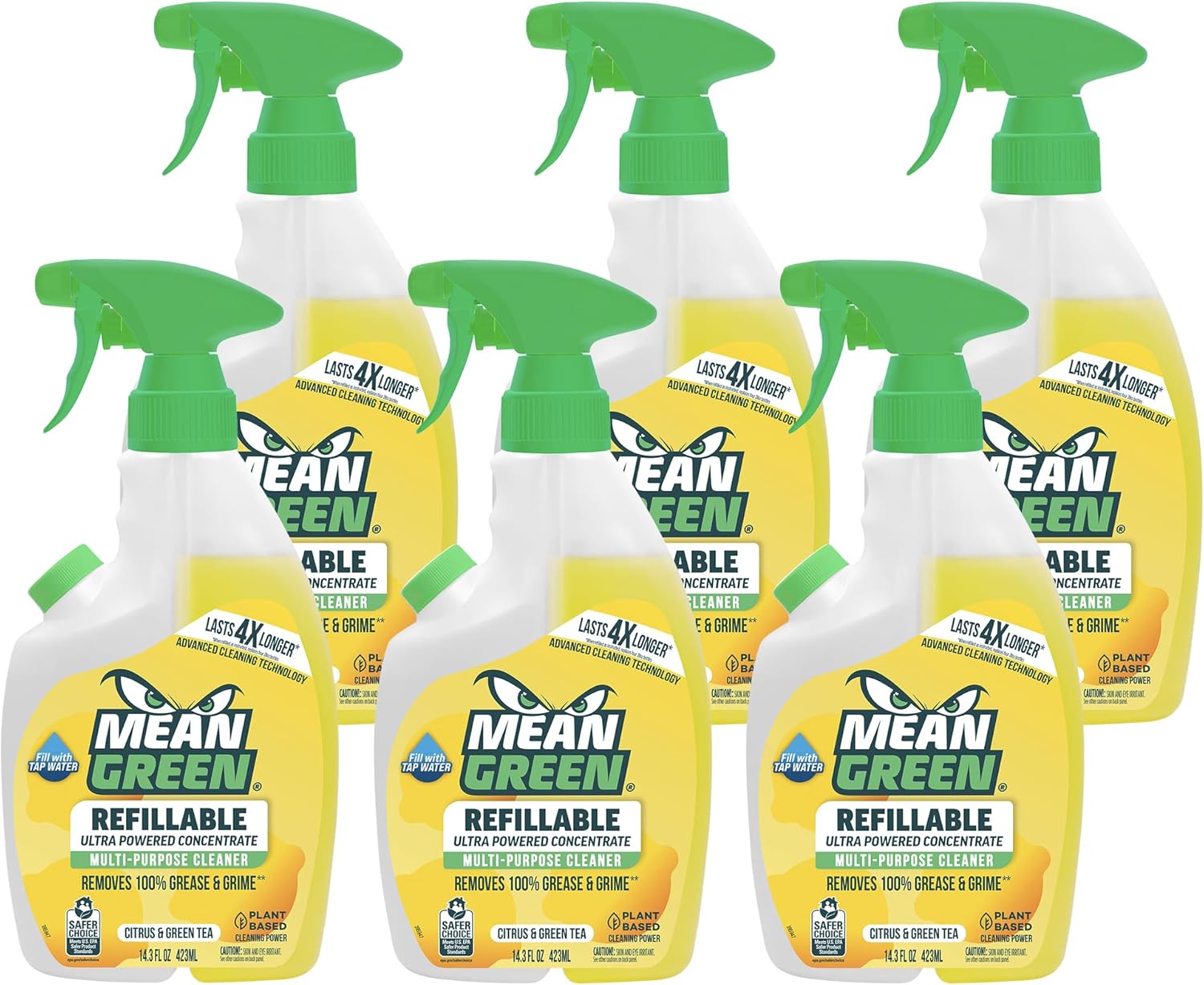 Mean Green Refillable Ultra Powered CONCENTRATE Multi-Purpose Cleaner, Citrus & Green Tea, 14.3 Ounce, 6 Pack