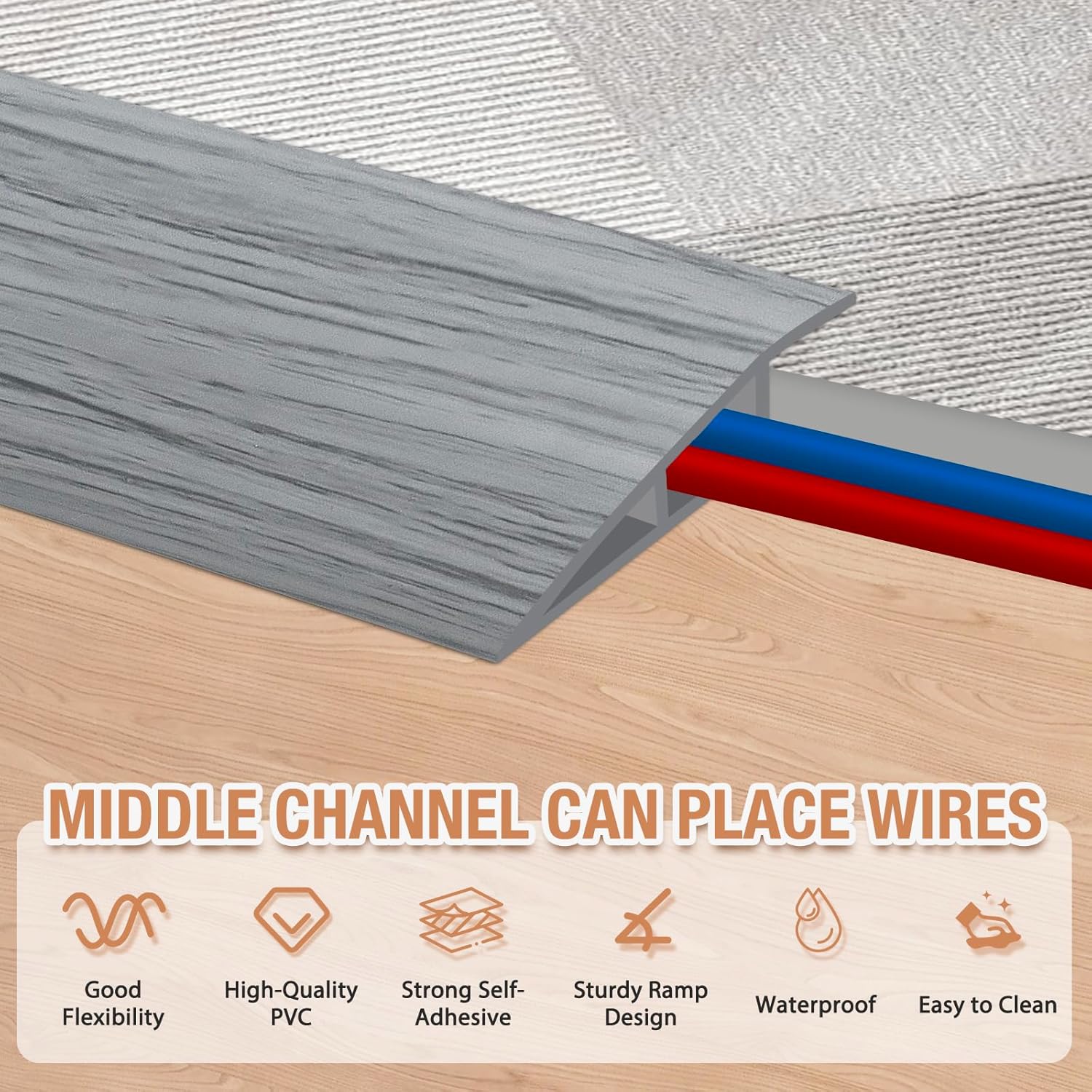 Floor Transition Strip Self Adhesive Vinyl Door Threshold for Doorways Carpet Edging Trim Overlap Edge Reducer for Laminate Floor, Carpet, Tile (Light Gray Wood Grain, 3/5" to 4/5", 10Ft)