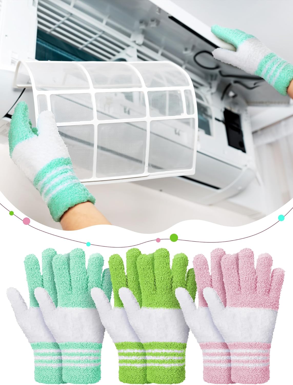 Patelai 3 Pairs Microfiber Plant Dusting Gloves Leaf Cleaning Gloves for Indoor Plants, Blinds, Furniture, House(Small,Green Yellow, Water Blue, Pink, White)