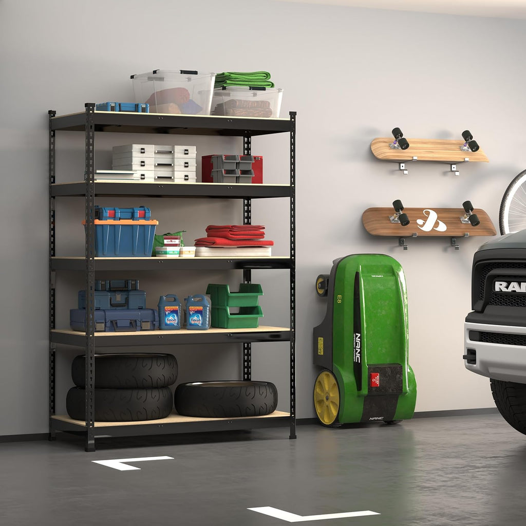 PrimeZone 48" x 24" x 72" Heavy Duty 5 Tier Adjustable Garage Storage Shelving, Metal Utility Rack Shelf Unit for Warehouse Pantry Closet Kitchen, Black, 6 Pack