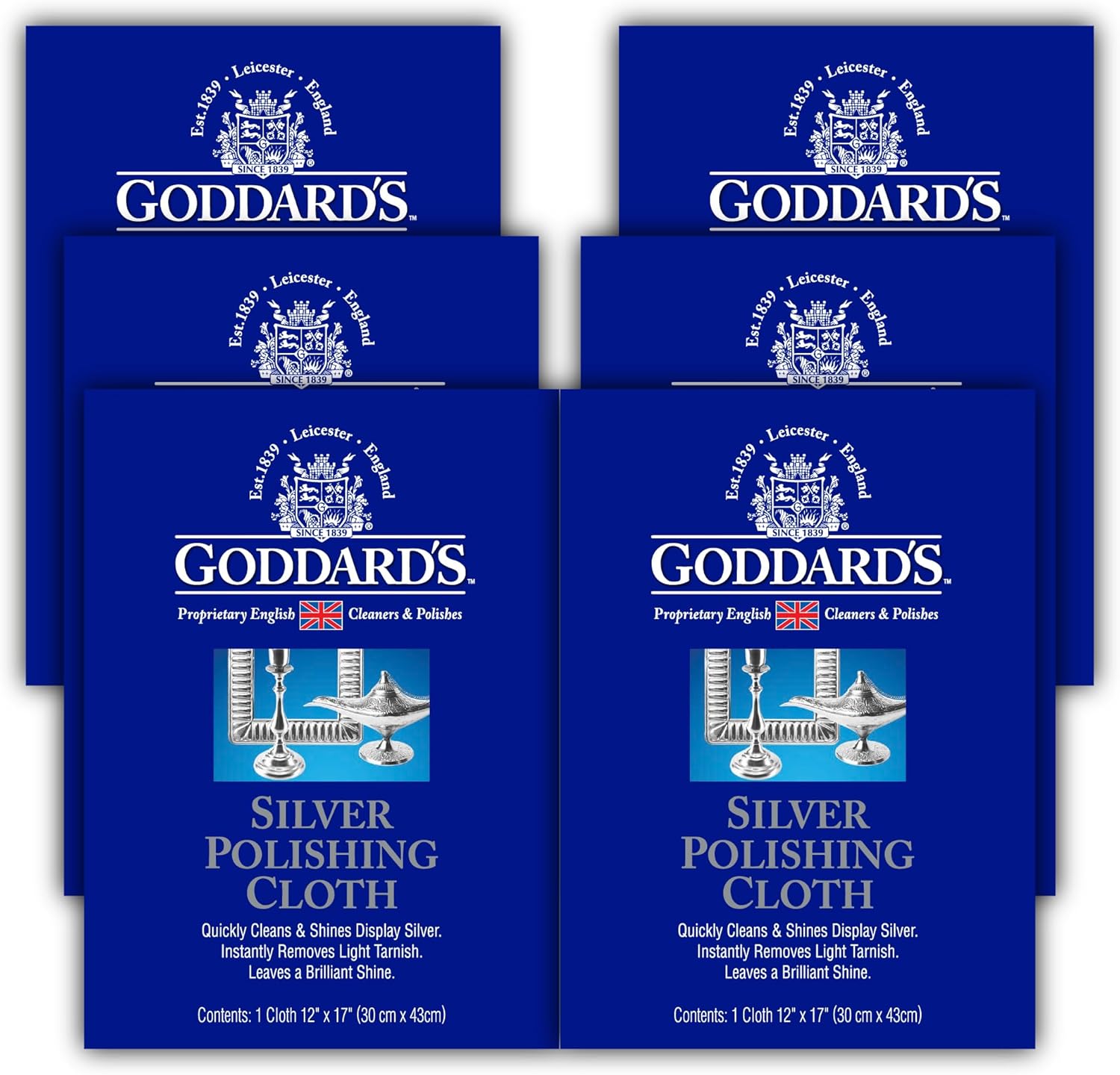 Goddard's Silver Polishing Cloth for Jewelry, Remove Tarnish on Plated or Sterling Silver, Gold, Antiques, and Leaves Tarnish Protection, 6 Cloths