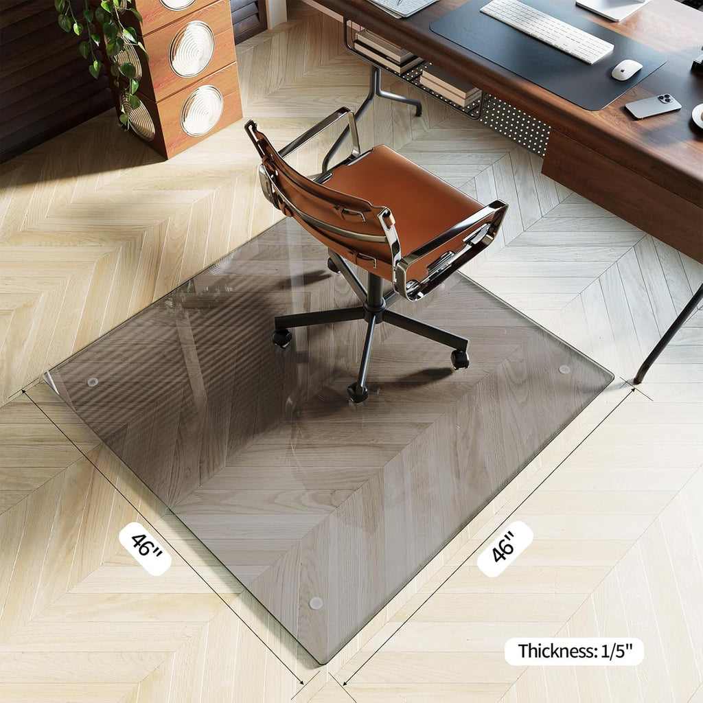 Koonmi Tempered Glass Chair Mat for Hardwood Floors & Carpets, 46" x 46“ Grey Heavy Duty Office Floor Protector with Noise-Free Gliding Shatterproof for Home Office Desk