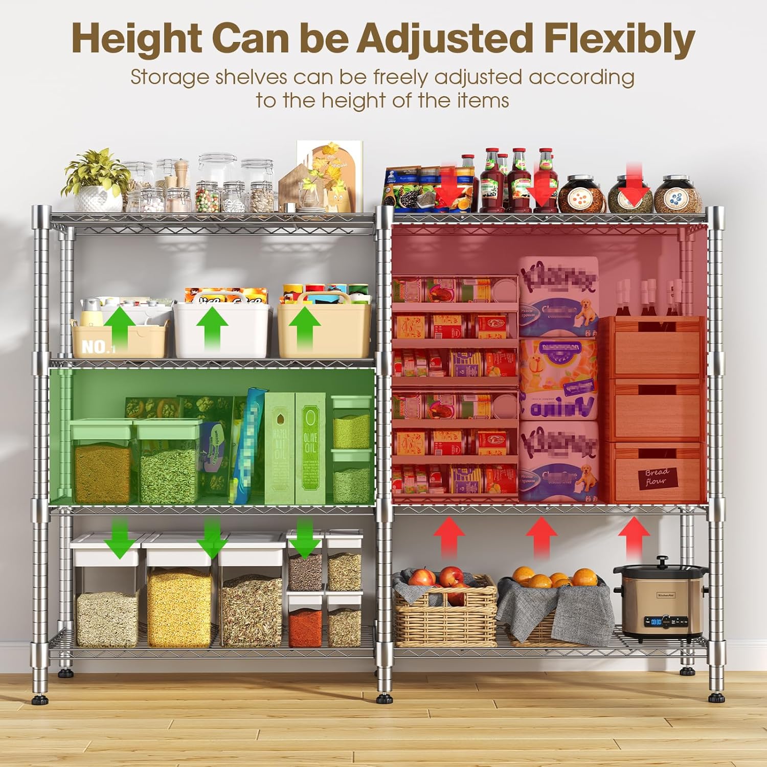 Himimi 4-Tier Heavy Duty Metal Storage Rack, 1200LBS Adjustable Wire Shelving for Storage, Standing Storage Shelf Units for Kitchen Garage Pantry Laundry, 60" W x 14" D x 60" H, Silver