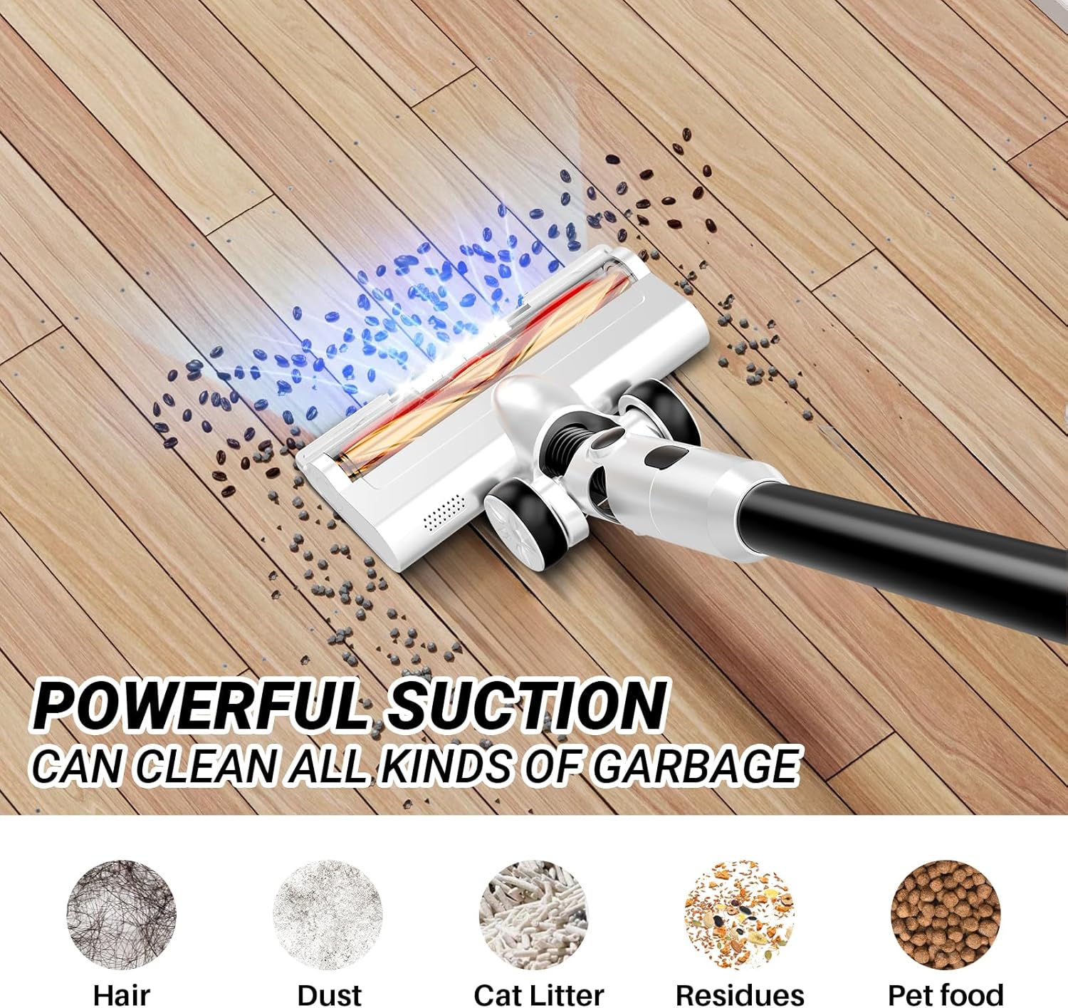 Cordless Vacuum Cleaner for Home, 8-in-1 Lightweight Stick Vacuum with 45Mins Runtime, Powerful Suction, Anti-Tangle, Rechargeable Cordless Vacuum for Hardwood Floor Carpet Pet Hair, W-N5