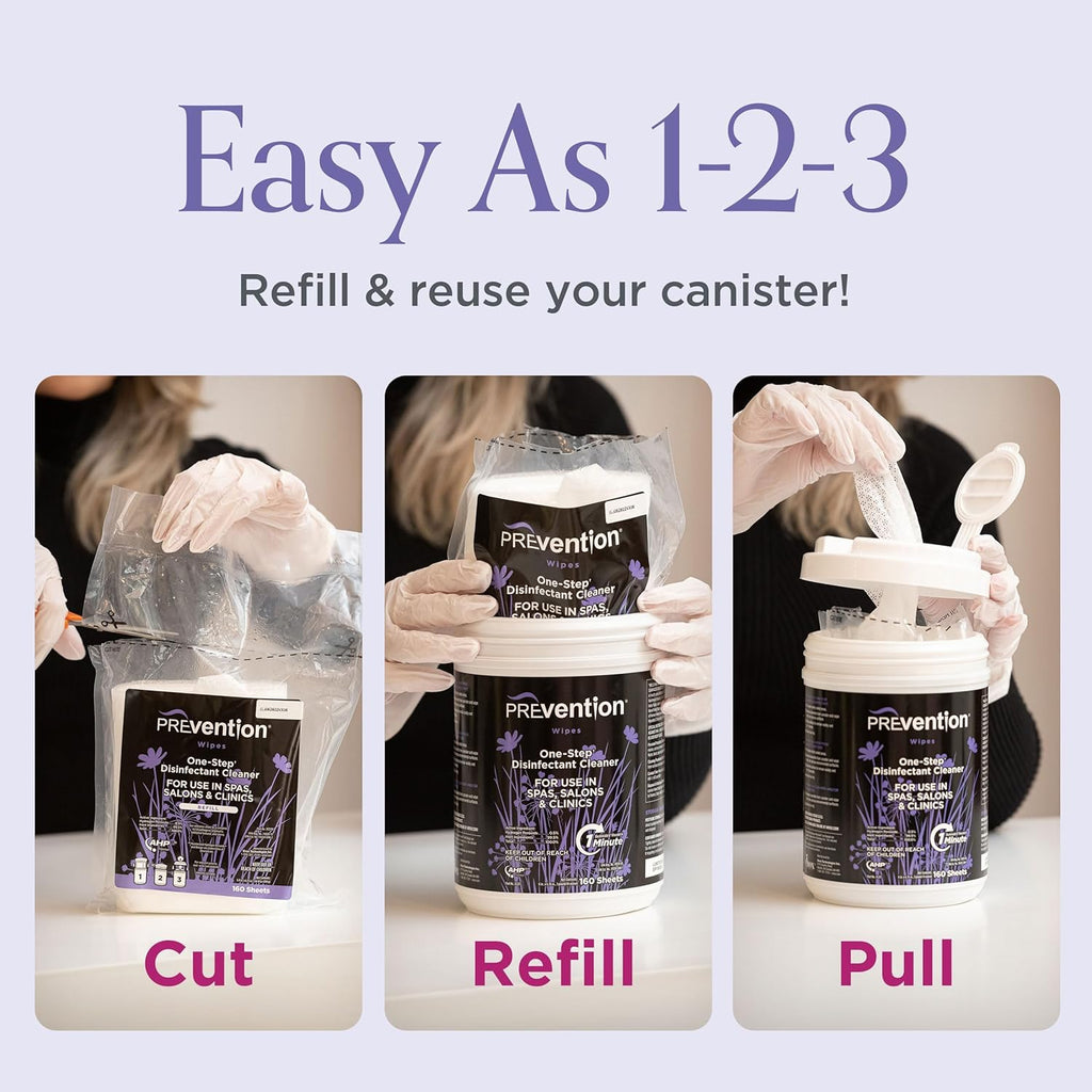 Prevention All Purpose Disinfecting Wipes – Cleaning Wipes Canister, Bulk Cleaner Towelettes for Salons, Spas, Clinics, Studios – Hospital Grade Surface Sanitizing – 160 Count per Refill Bag (6 Pack)