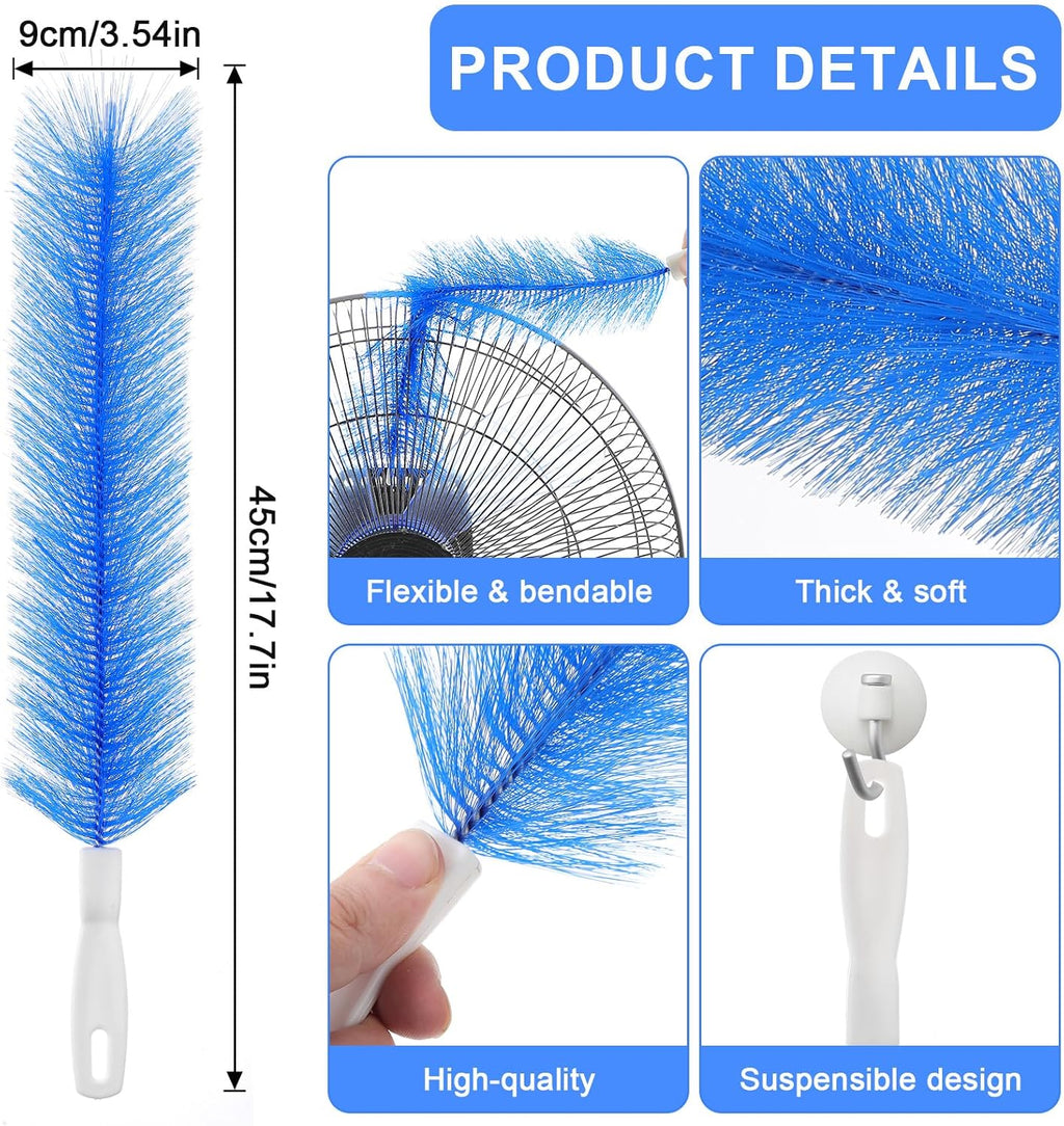 2 Pcs Fan Cleaner Brushes, Bendable Fan Cleaning Brush Cobweb Duster Set Microfiber Head Washable Brush for Ceiling Fan Air Vents Curtains Cars Box Fan(Blue)