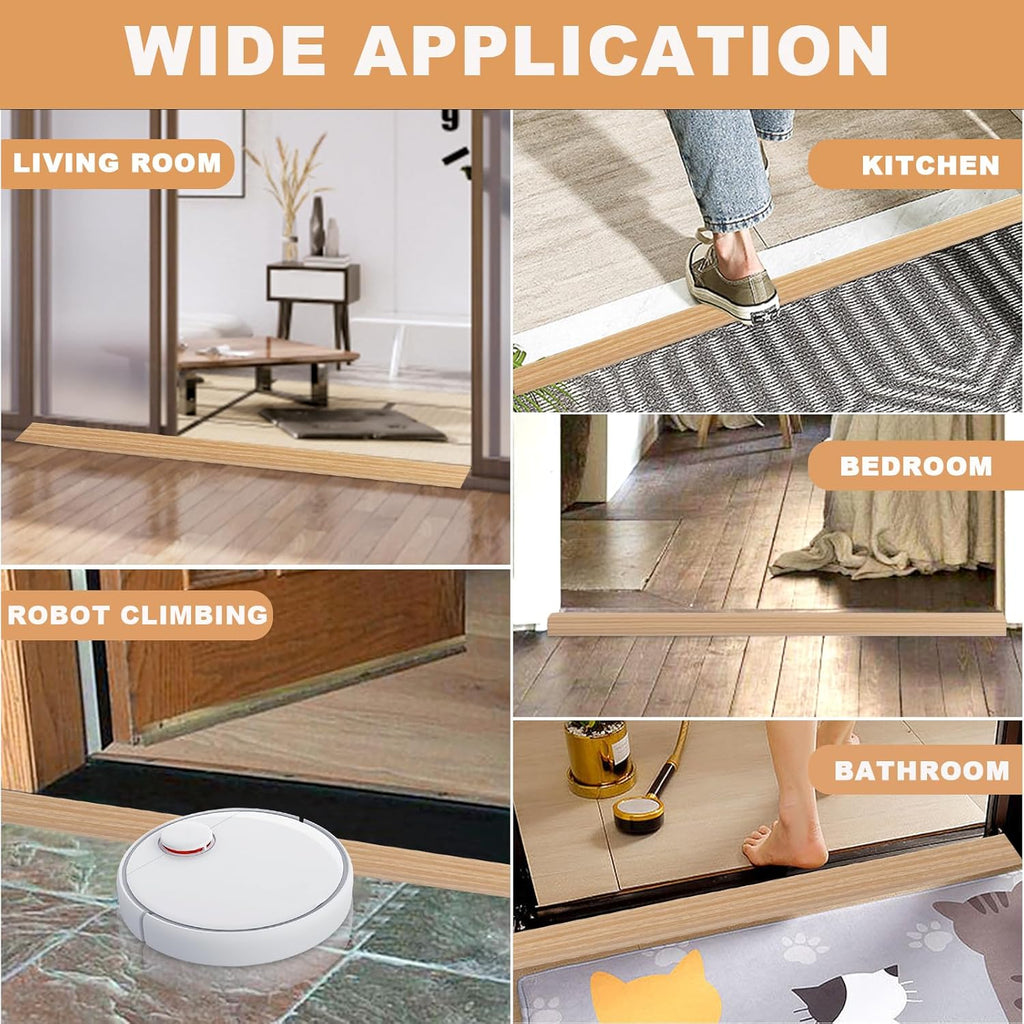 Vinyl Door Threshold Flooring Transition Strip Self Adhesive Carpet Edging Strip for Laminate Doorway Edge Threshold from 1/5" to 2/5" (Light Yellow Wood Grain, 6.6 Ft)