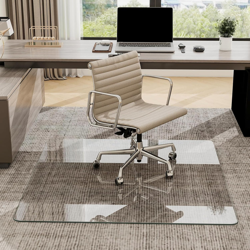 47" x 47" Tempered Glass -Glass Chair Mat, Heavy Duty Hard Floor Mat with Round Corner and Polished Edge, Office Chair Mat for Carpet Office Home Hardwood Floor Desk