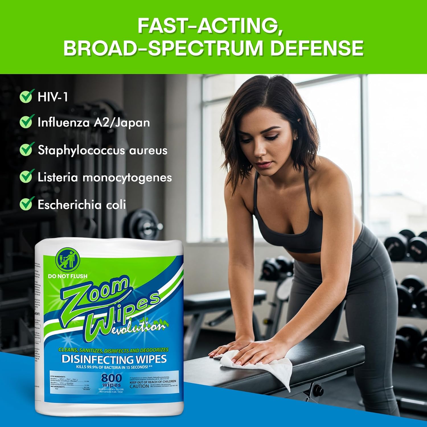 Zoom Evolution Multi-Purpose Antibacterial Wipes, 3,200 Count – 4 Rolls of 800 Wipes Each, Disinfecting Cleaning & Sanitizing Solution for Home, Kitchen, Gym, Car & Office, Quick-Dry, EPA-Registered