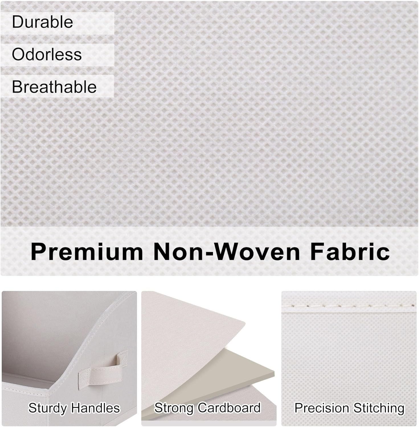 WUIKE 3 Pack Extra Large Closet Storage Bins with Handles, Fabric Trapezoid Storage Binsr for Organizing Clothes, Sheets, Blankets, White & Beige