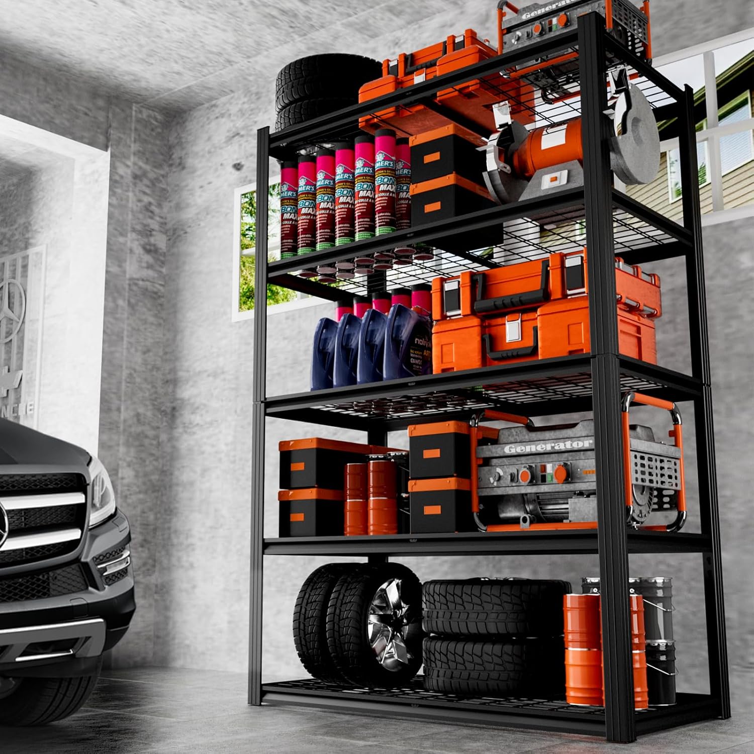 48" W Garage Shelving Heavy Duty,2800LBS Storage Shelves,5-Tier Adjustable Metal Shelving Utility Shelf Rack Garage Storage Organize for Storage Industrial, Warehouse, Basement