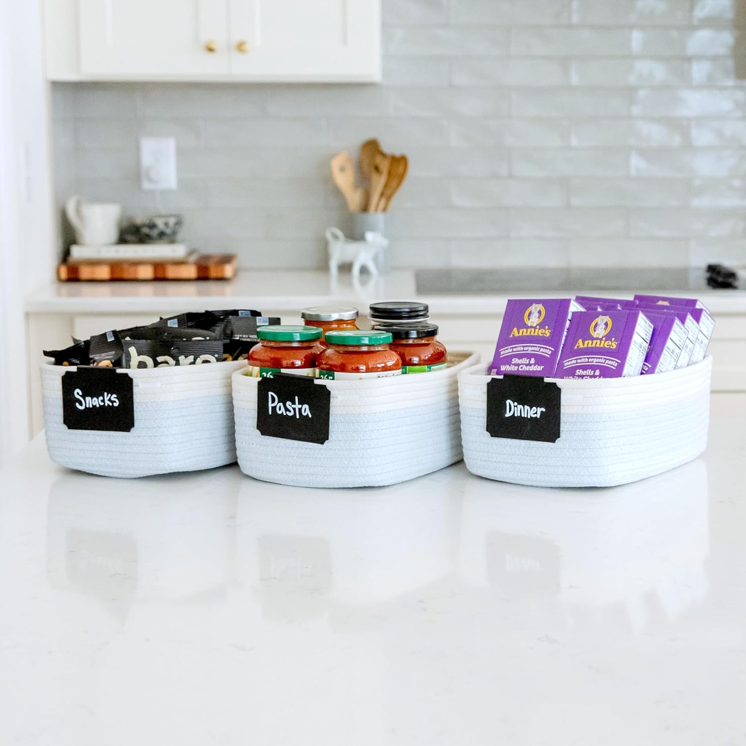 NaturalCozy 11.8"x8"x4.5” Rectangle Storage Baskets for Shelves 3 Pack | Cotton Rope Woven Small Baskets for Organizing | Small Storage Bins for Nursery, Bathroom, Closet, Shelf, Decorative, Gift