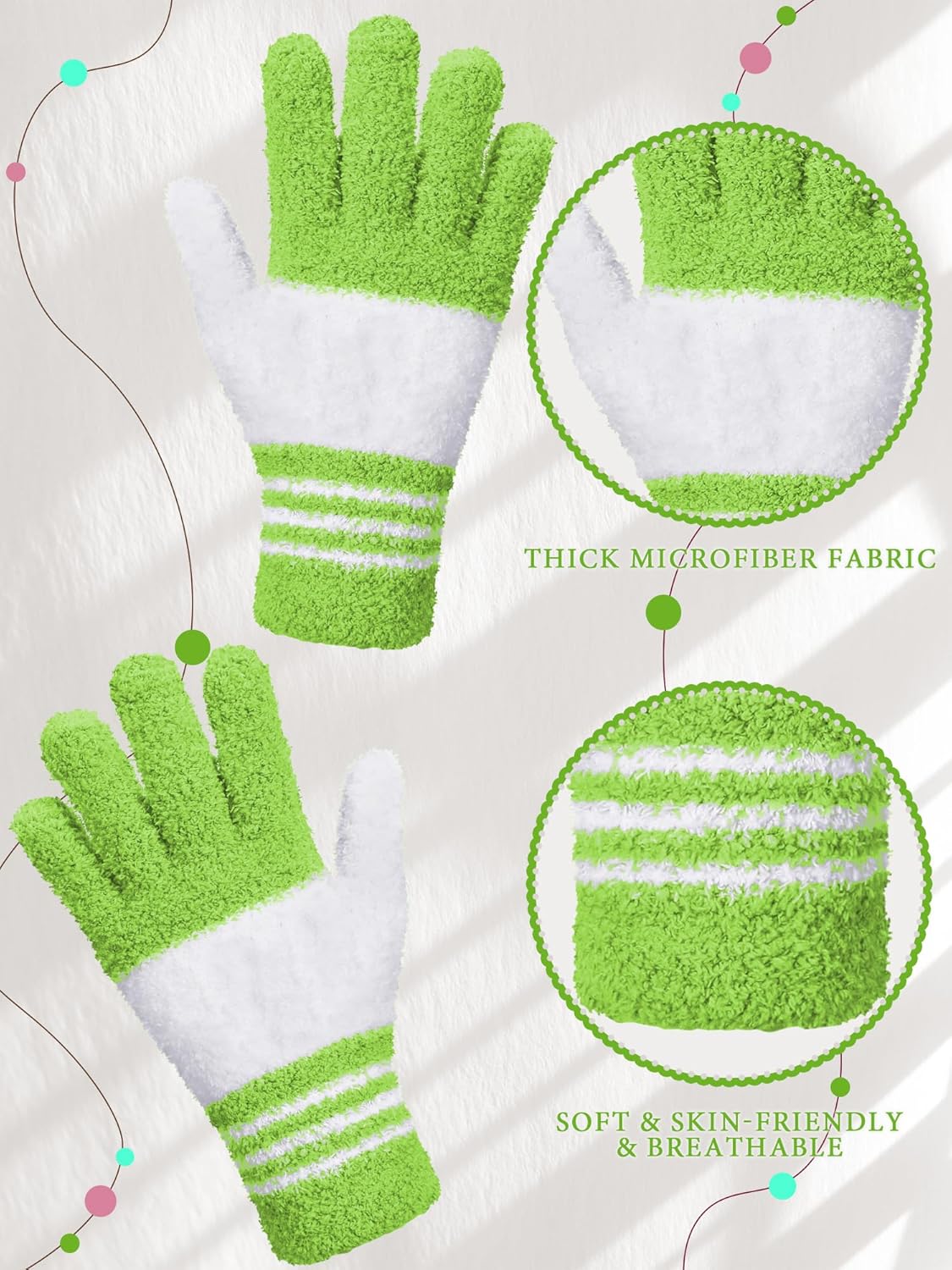 Patelai 3 Pairs Microfiber Plant Dusting Gloves Leaf Cleaning Gloves for Indoor Plants, Blinds, Furniture, House(Small,Green Yellow, Water Blue, Pink, White)