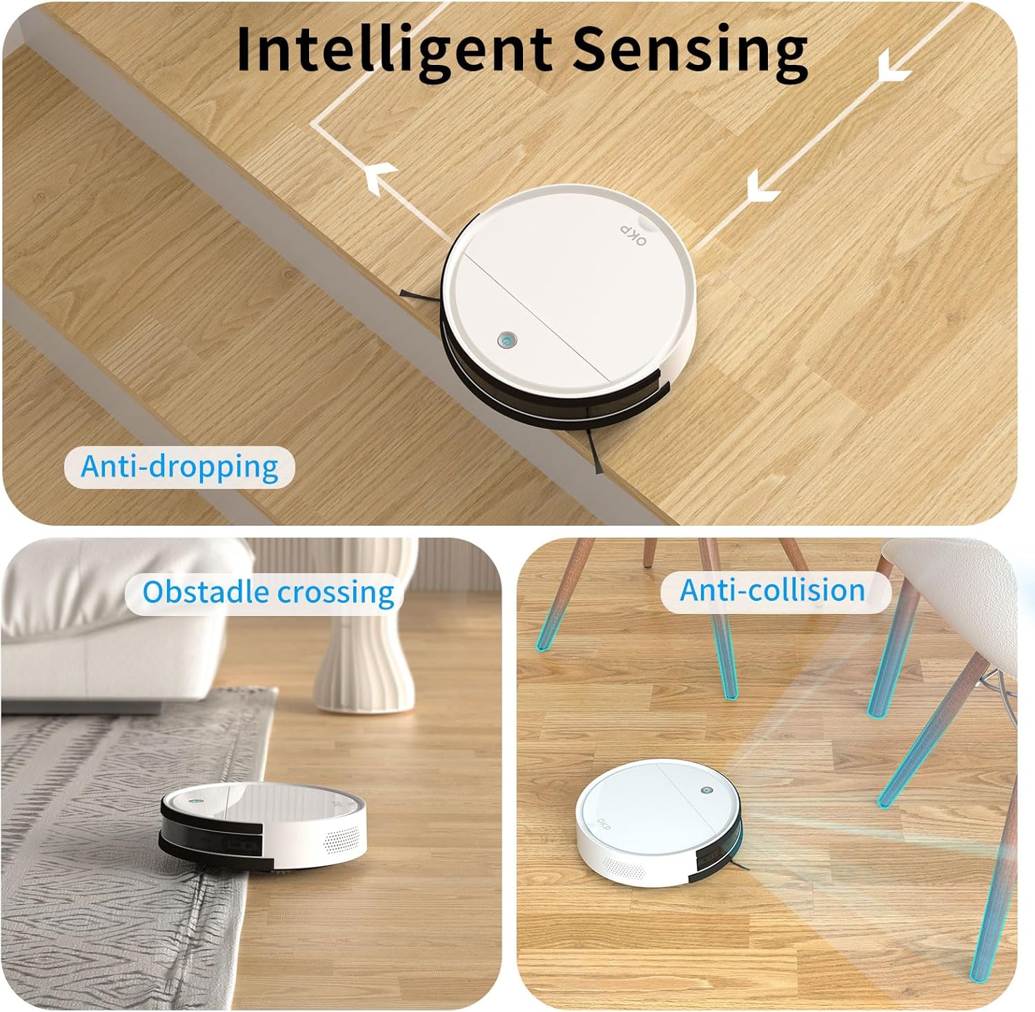 OKP K5 Robot Vacuum Cleaner, No Tangled Hair, Super Thin, 2500pa Suction, Cleaning Schedules, Self-Charging, Robotic Vacuums with Wi-Fi/App/Alexa Control, Ideal for Pet Hair Carpets Hard Floors
