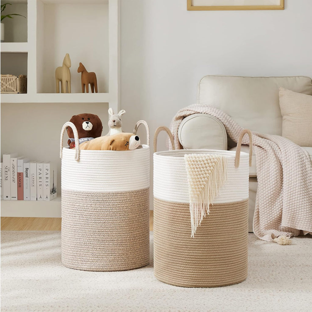 YOUDENOVA Woven Rope Laundry Hamper Basket, 58L Tall Laundry Basket, Baby Nursery Hamper for Blanket Storage in Bedroom-Large-Brown