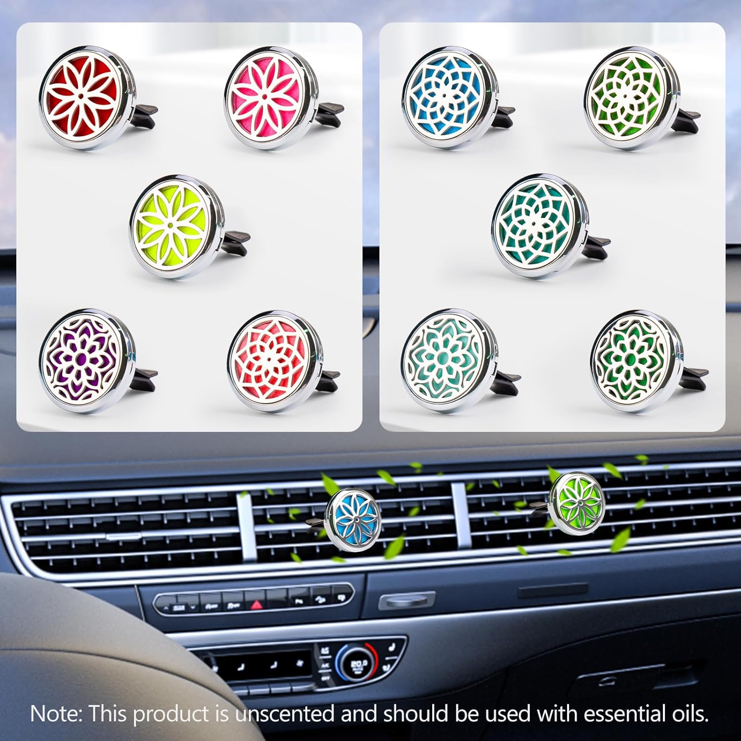 ttstar Car Diffuser Vent Clip - 30mm Aromatherapy Essential Oil Car Diffuser Vent Clips with 36 Refill Pads (3 Lotus Vent Clips, Metal)