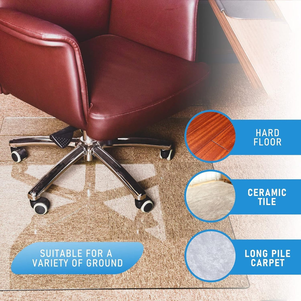 GLSLAND 36" x 46" Tempered Glass Chair Mat Heavy-Duty Floor Protector for Carpet & Hard Floors Scratch-Resistant Clear Office Mat 1/6" Clear