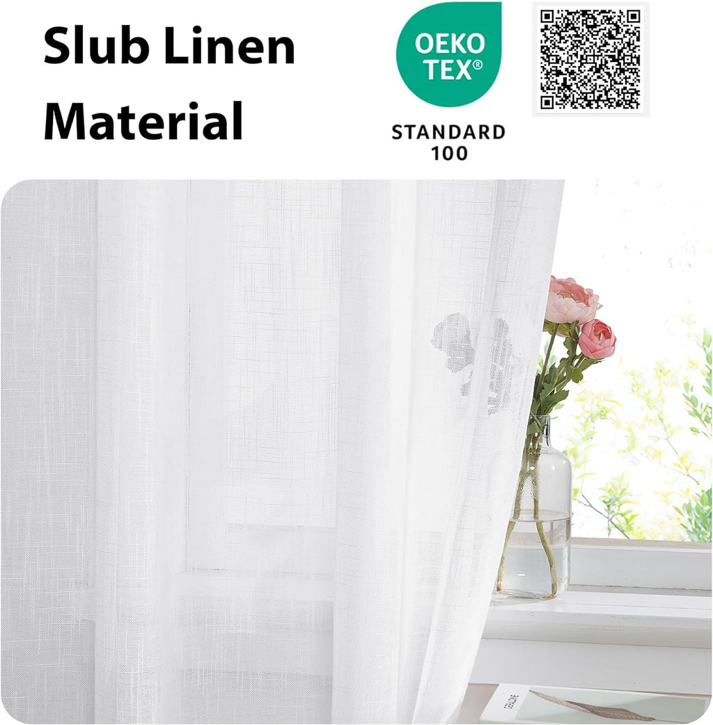 NICETOWN Sidelight French Door Panel, Linen Textured Look Translucent Privacy Side Light Sheer Front Door Curtain Including Tieback, 30 inches Wide x 72 inches Long, White